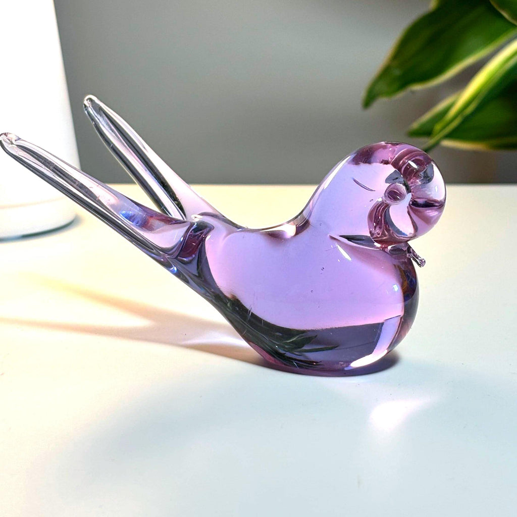 Glashyttan Urshult – Amethyst Purple Glass Sculpture | Swedish Art Glass Bird Figurine