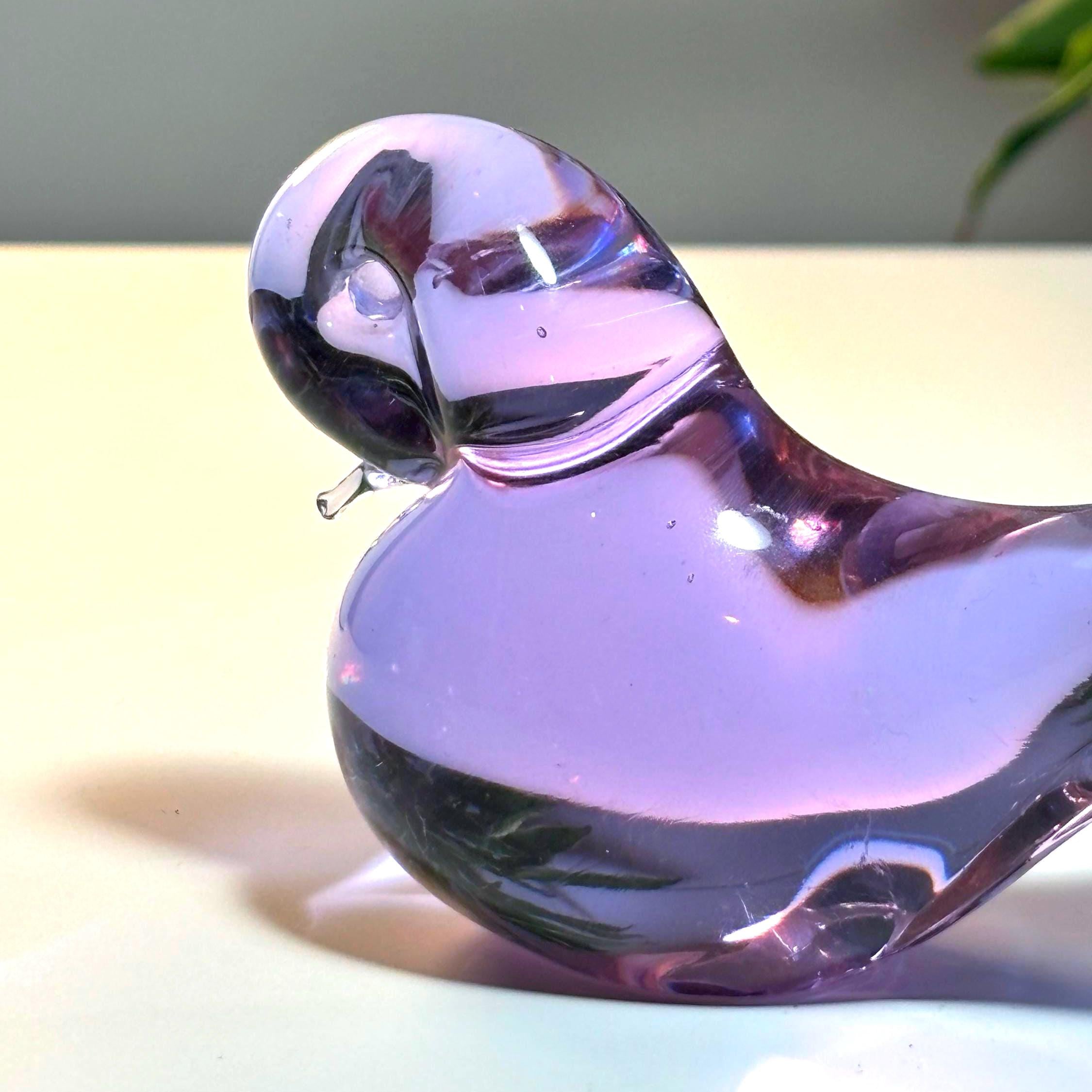 Glashyttan Urshult – Amethyst Purple Glass Sculpture | Swedish Art Glass Bird Figurine