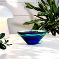 Miloslav Klinger Art Glass Bowl – Czech Sculptural Blue Turquoise Centerpiece, Scandinavian Decor