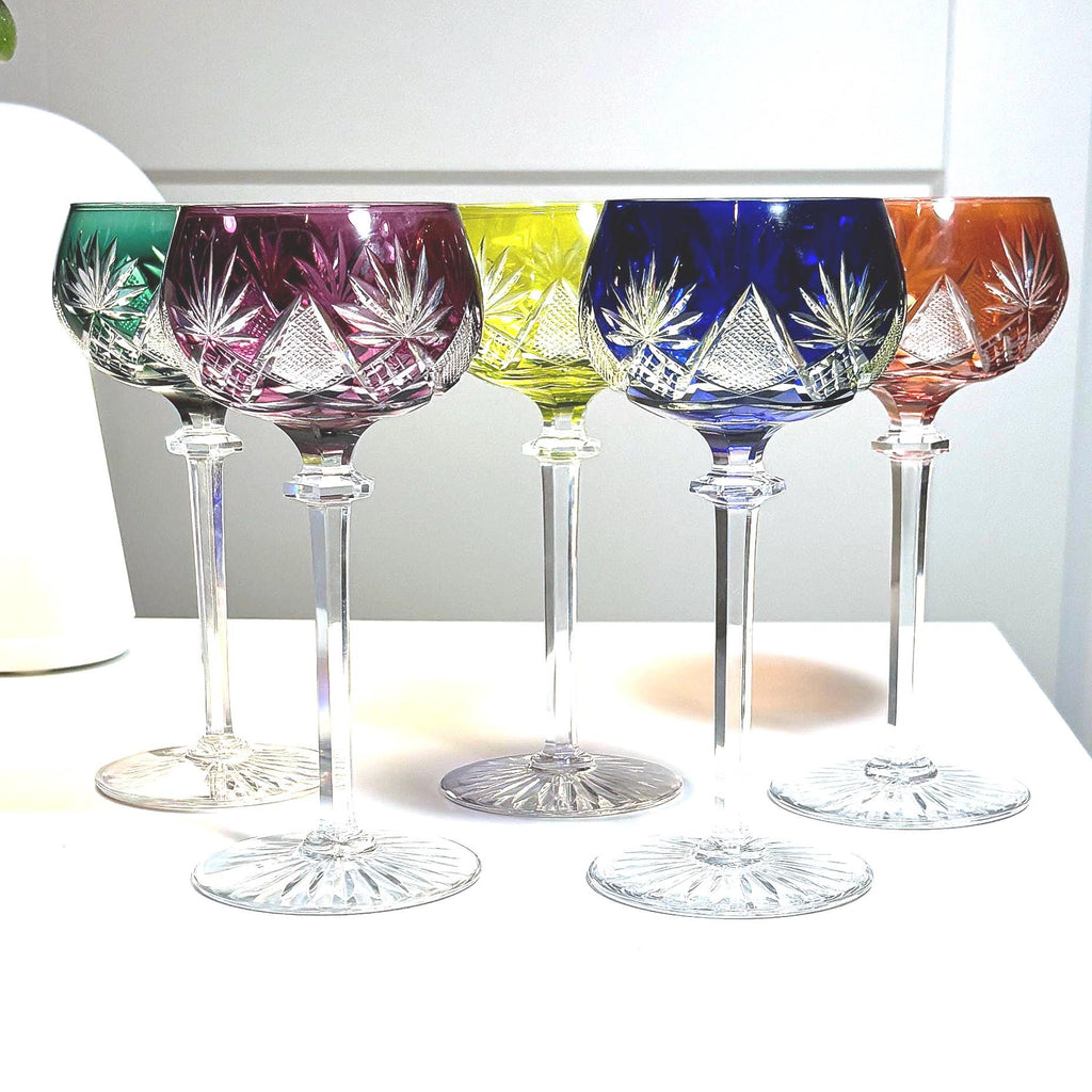 Val Saint Lambert Crystal Wine Glasses – Berncastel Harlequin Set, 5 Pieces, 18.5cm