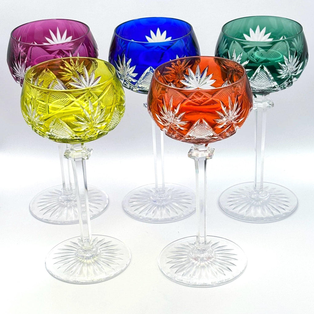 Val Saint Lambert Crystal Wine Glasses – Berncastel Harlequin Set, 5 Pieces, 18.5cm
