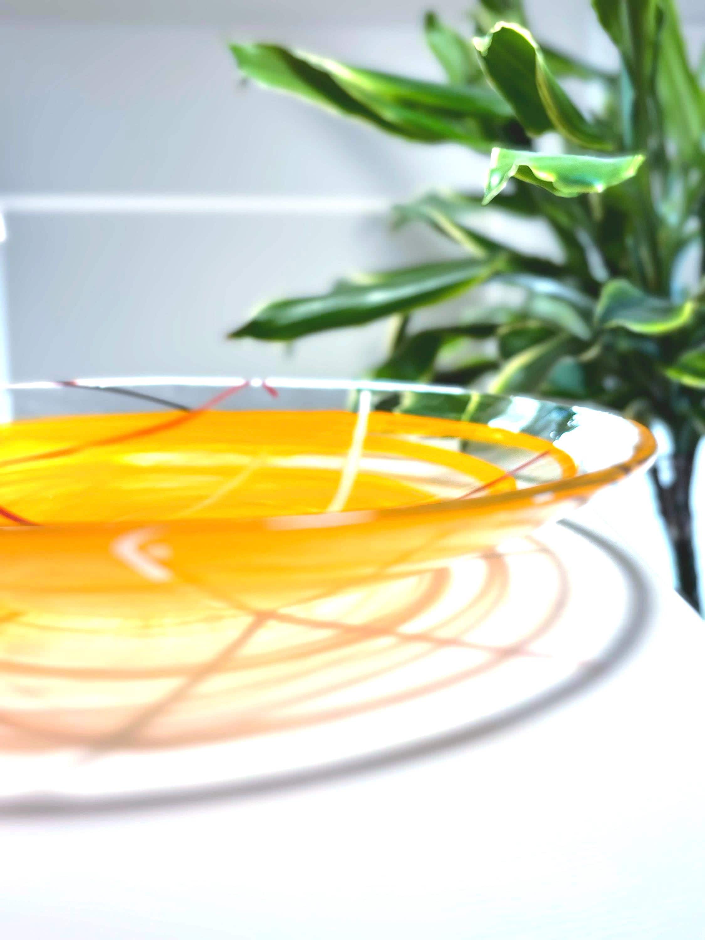 Kosta Boda, Anna Ehrner, Large Orange Contrast Art Glass Bowl | Scandinavian Luxurious Centerpiece