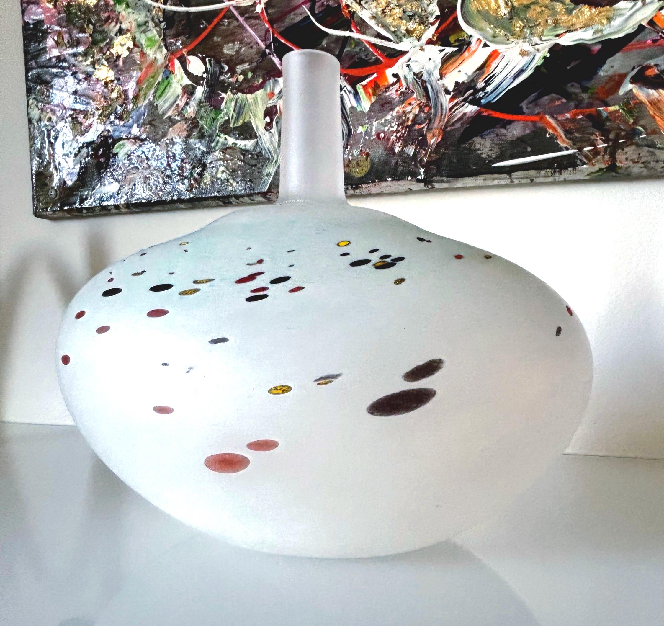 Bertil Vallien, Limited Edition Kosta Boda Art Glass Vase – SIBYART, Frosted White, Multicolor Inclusions