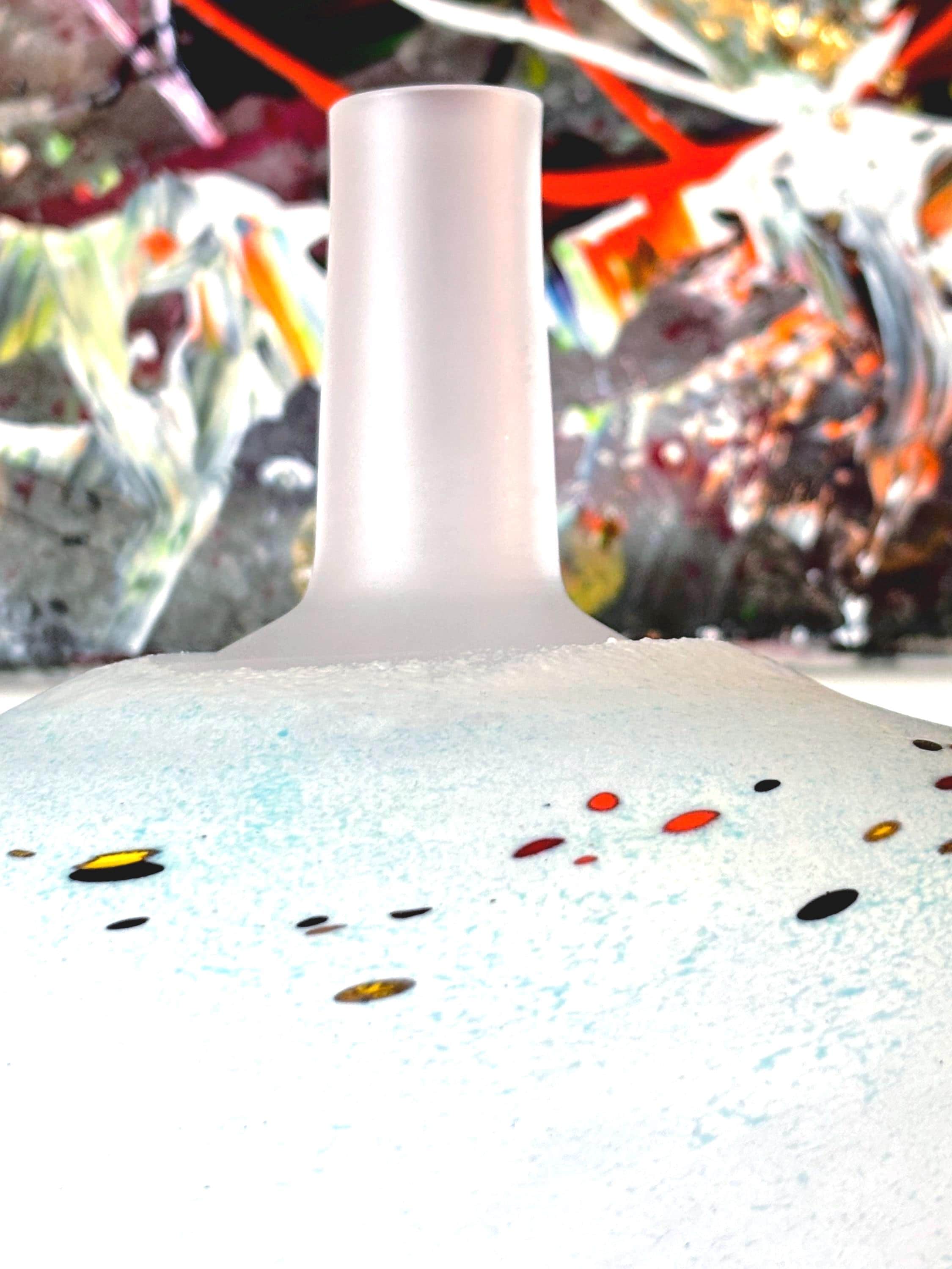 Bertil Vallien, Limited Edition Kosta Boda Art Glass Vase – SIBYART, Frosted White, Multicolor Inclusions