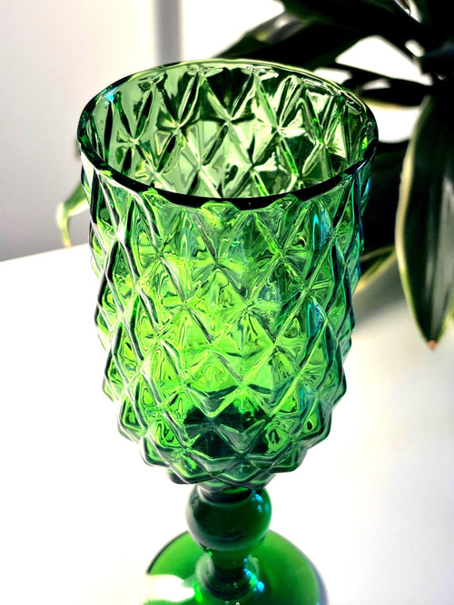 Björkshult Emerald Green Glass Vase | Scandinavian MCM Diamond Pattern Goblet