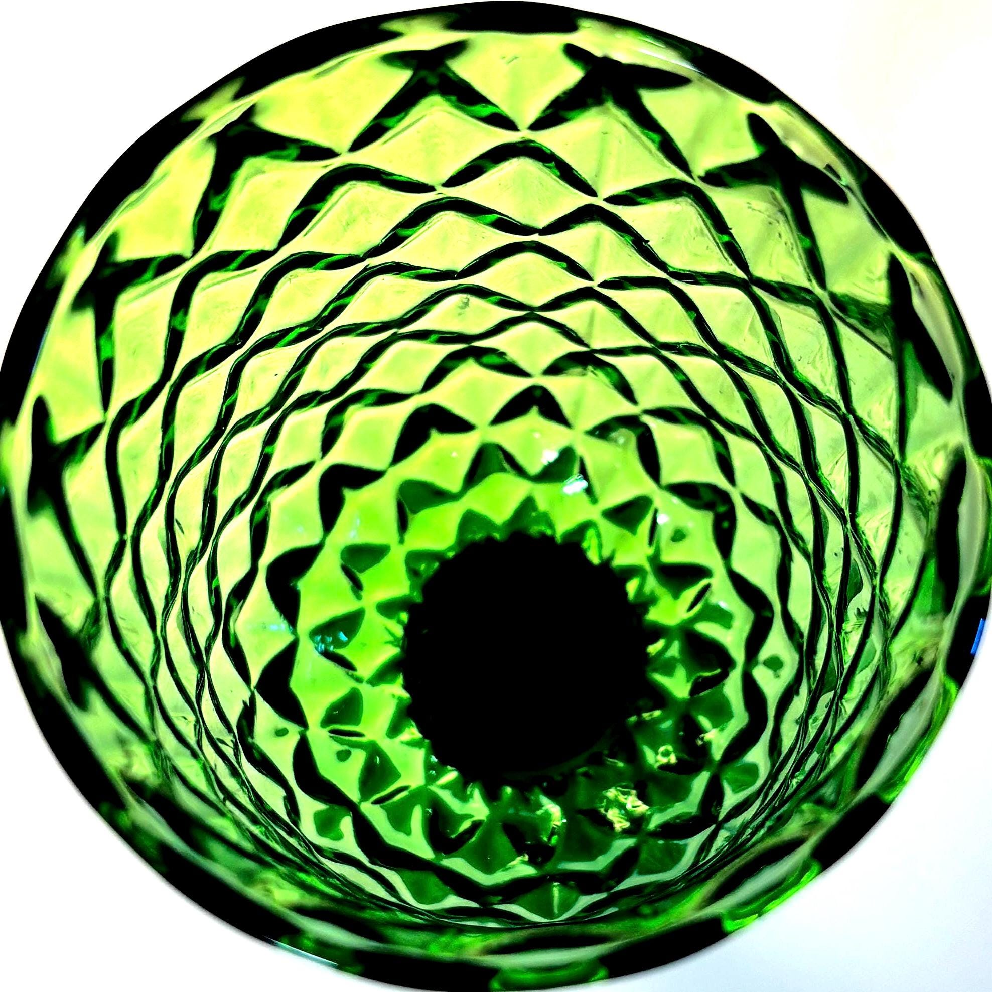 Björkshult Emerald Green Glass Vase | Scandinavian MCM Diamond Pattern Goblet