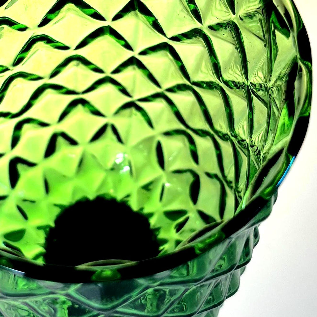 Björkshult Emerald Green Glass Vase | Scandinavian MCM Diamond Pattern Goblet