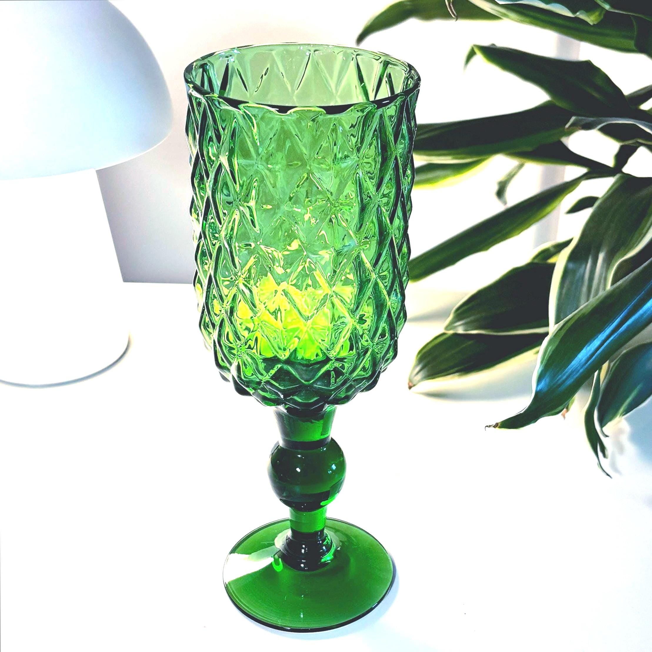 Björkshult Emerald Green Glass Vase | Scandinavian MCM Diamond Pattern Goblet