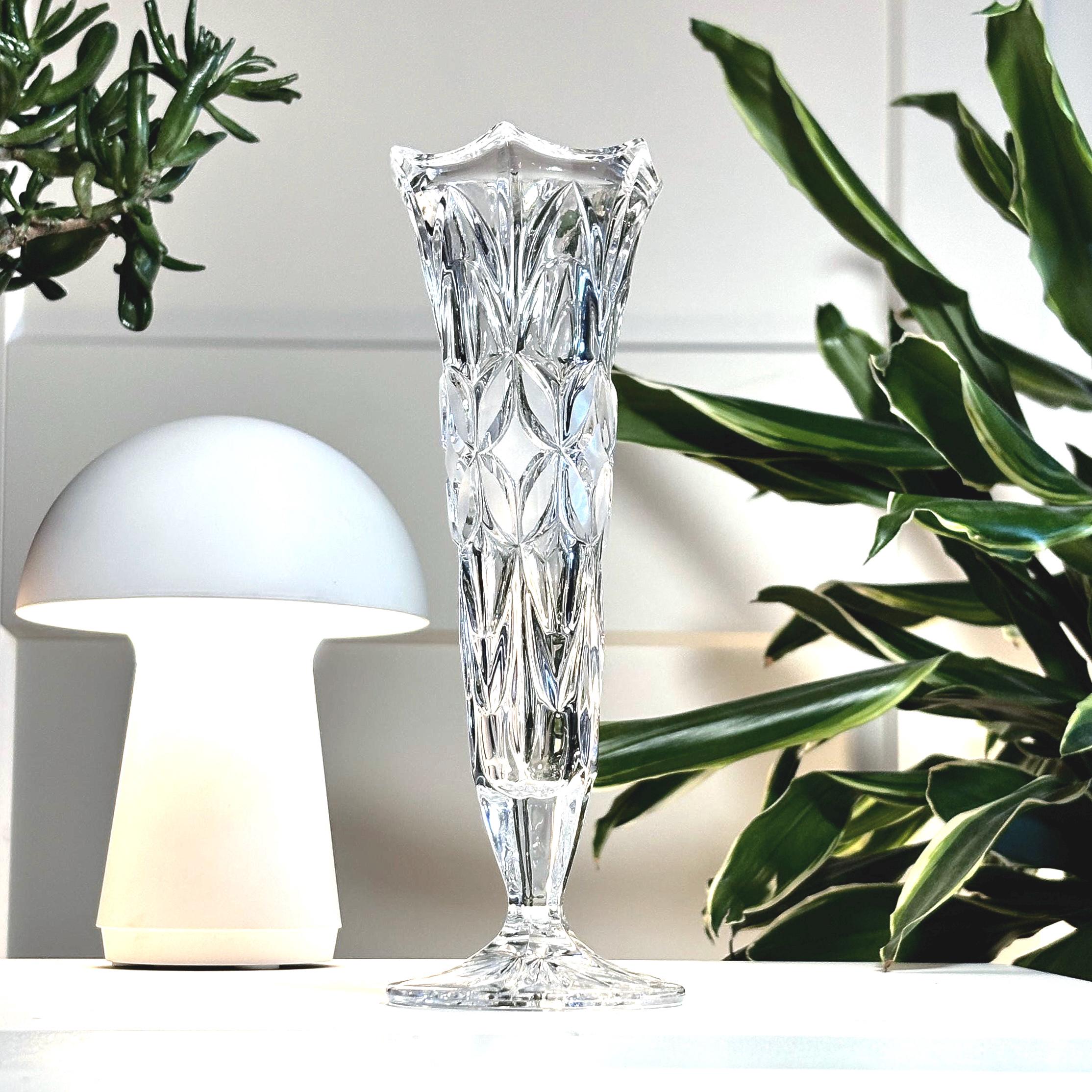 Bohemian Cut Crystal Bud Vase, Tall Geometric Floral Decoration 24cm