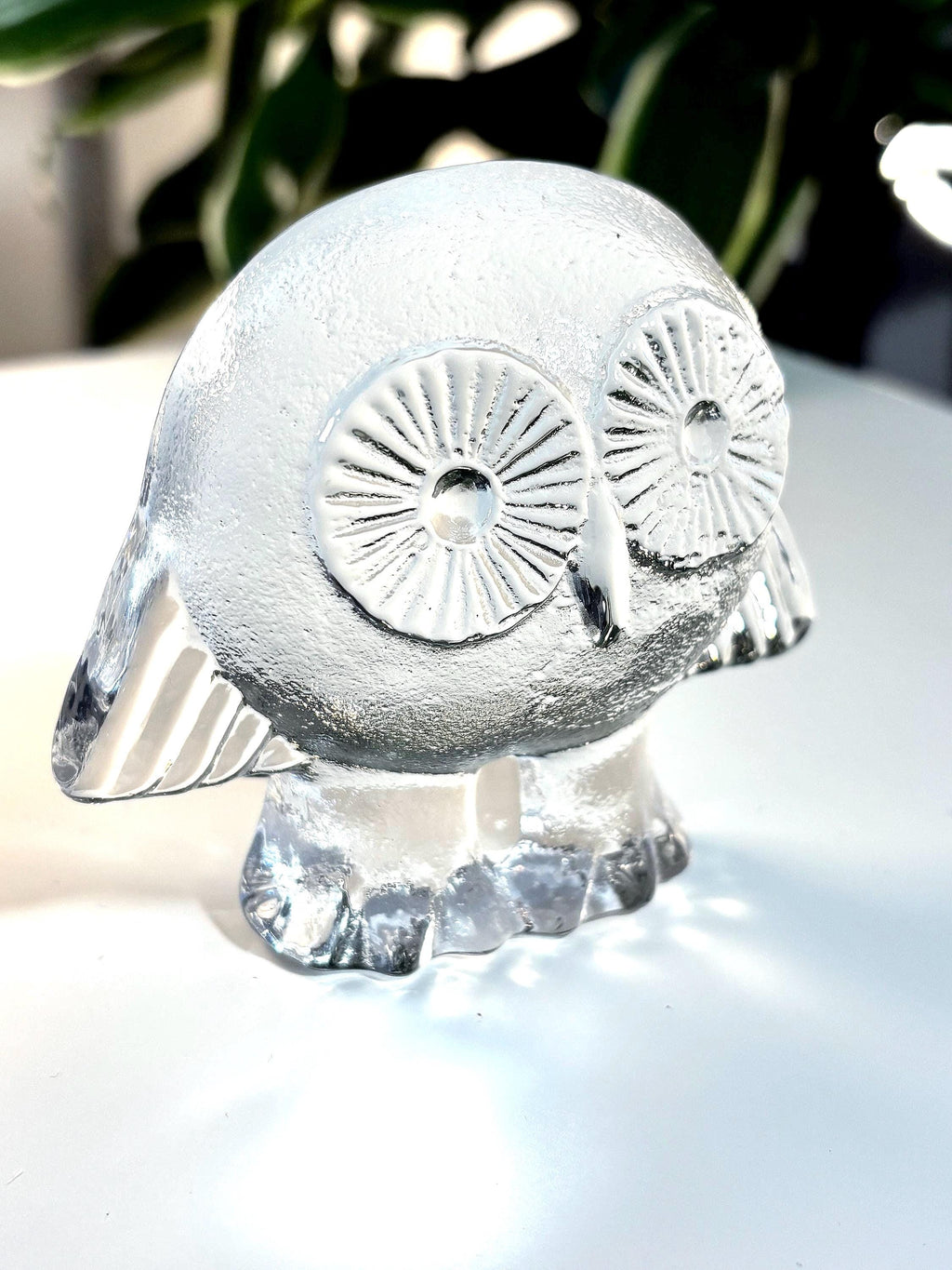 Lisa Larson Crystal Owl Figurine, Royal Krona Sweden, Scandinavian Glass Sculpture, Mid Century Modern