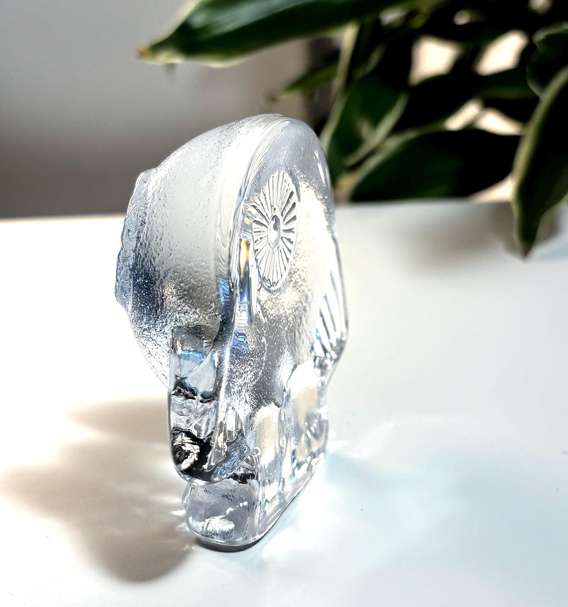 Lisa Larson Crystal Owl Figurine, Royal Krona Sweden, Scandinavian Glass Sculpture, Mid Century Modern