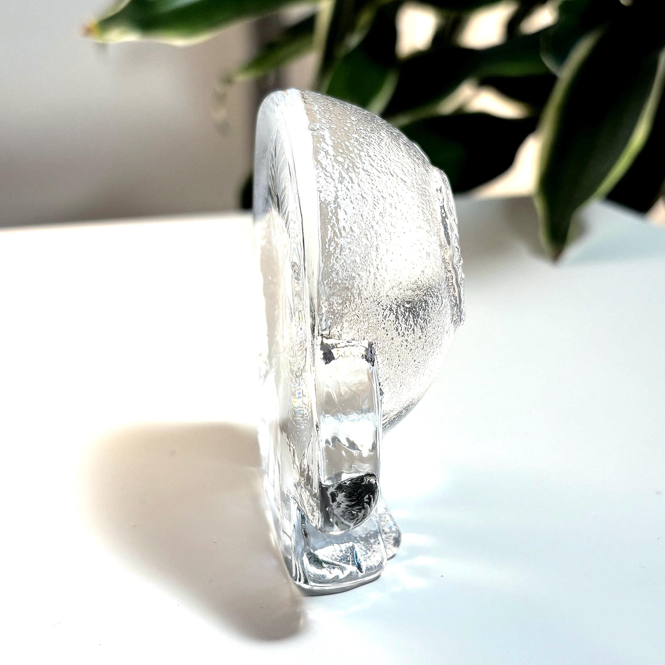 Lisa Larson Crystal Owl Figurine, Royal Krona Sweden, Scandinavian Glass Sculpture, Mid Century Modern