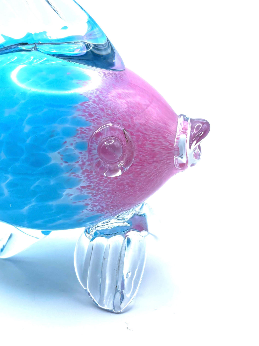 Murano, Archimede Seguso Handblown Glass Fish Sculpture Aqua Blue Pink
