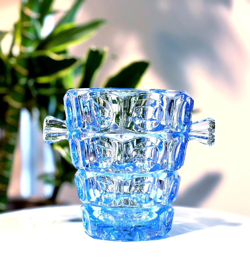 Rudolf Jurnikl, Sklo Union, Ice Blue Art Glass Vase | Mid Century Modern Czech Design