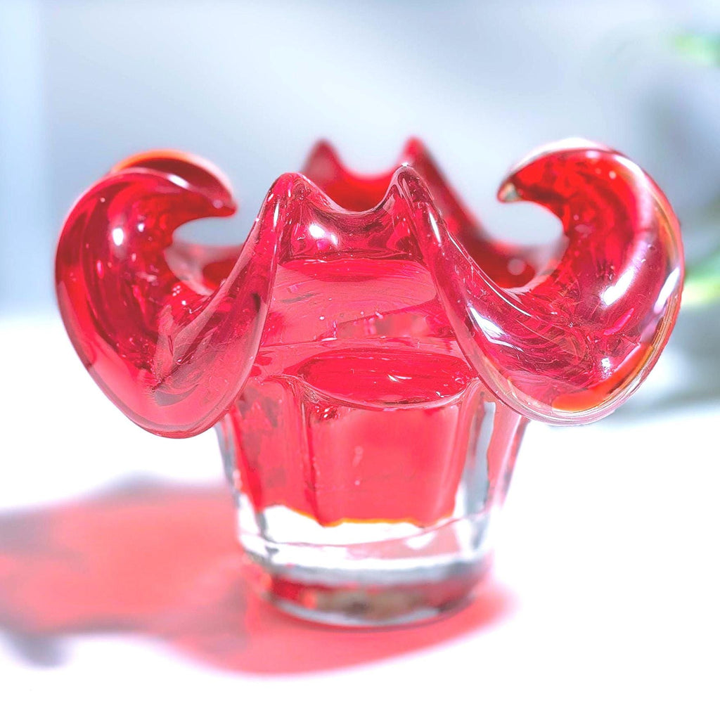 Mid Century Murano-style Belgian Ruby Red Art Glass Bowl  Sculptural Plateau Candle Holder