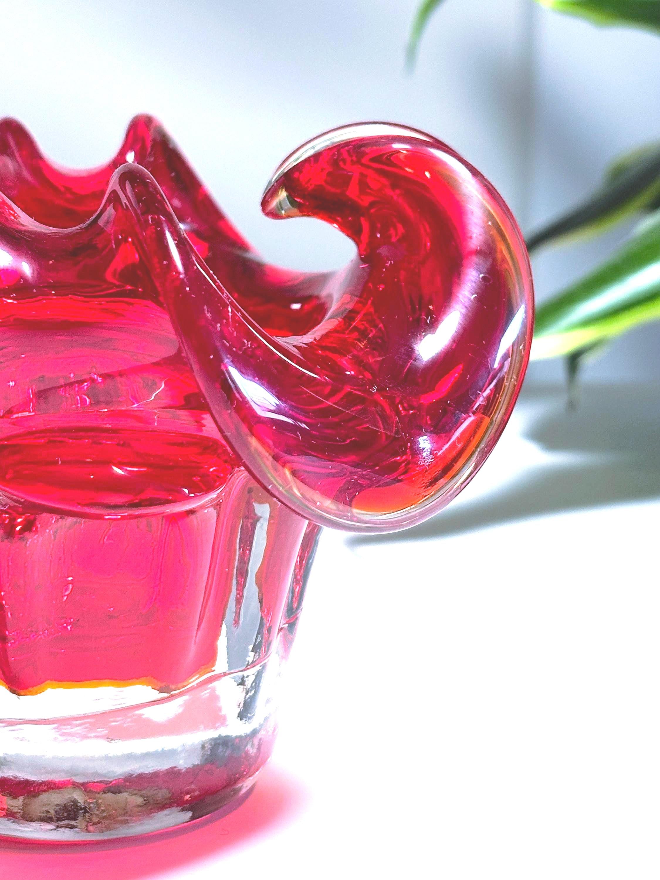 Mid Century Murano-style Belgian Ruby Red Art Glass Bowl  Sculptural Plateau Candle Holder