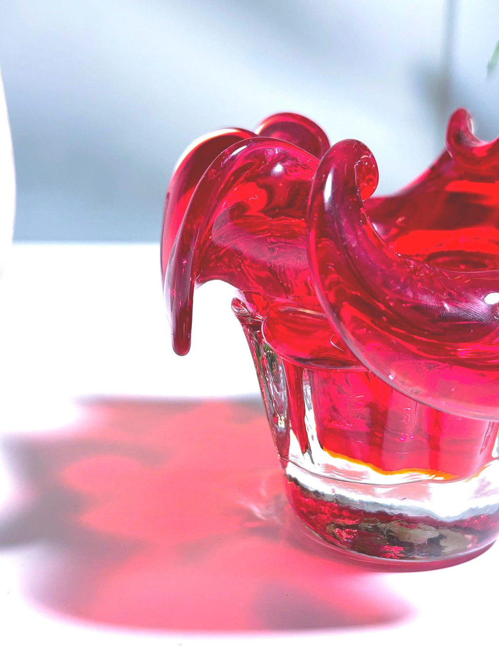 Mid Century Murano-style Belgian Ruby Red Art Glass Bowl  Sculptural Plateau Candle Holder
