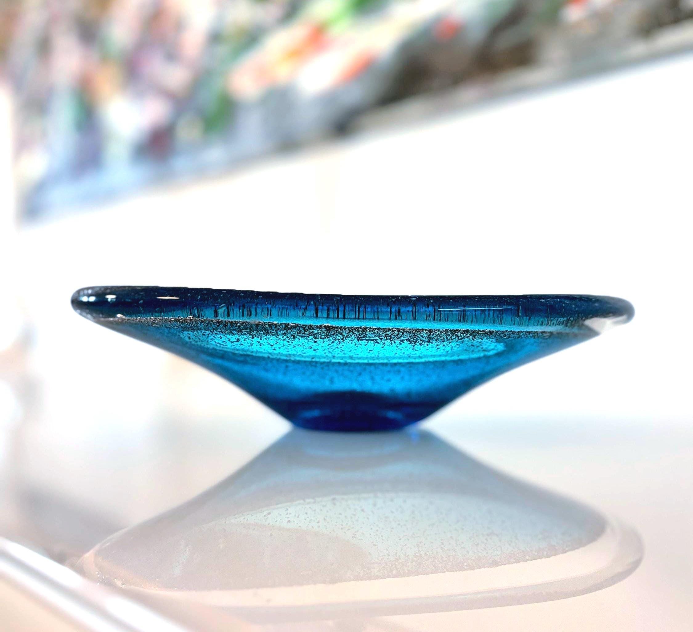 Per Lütken Holmegaard Blue Glass Bowl | Scandinavian Luxury Mid Century Modern Danish Glass