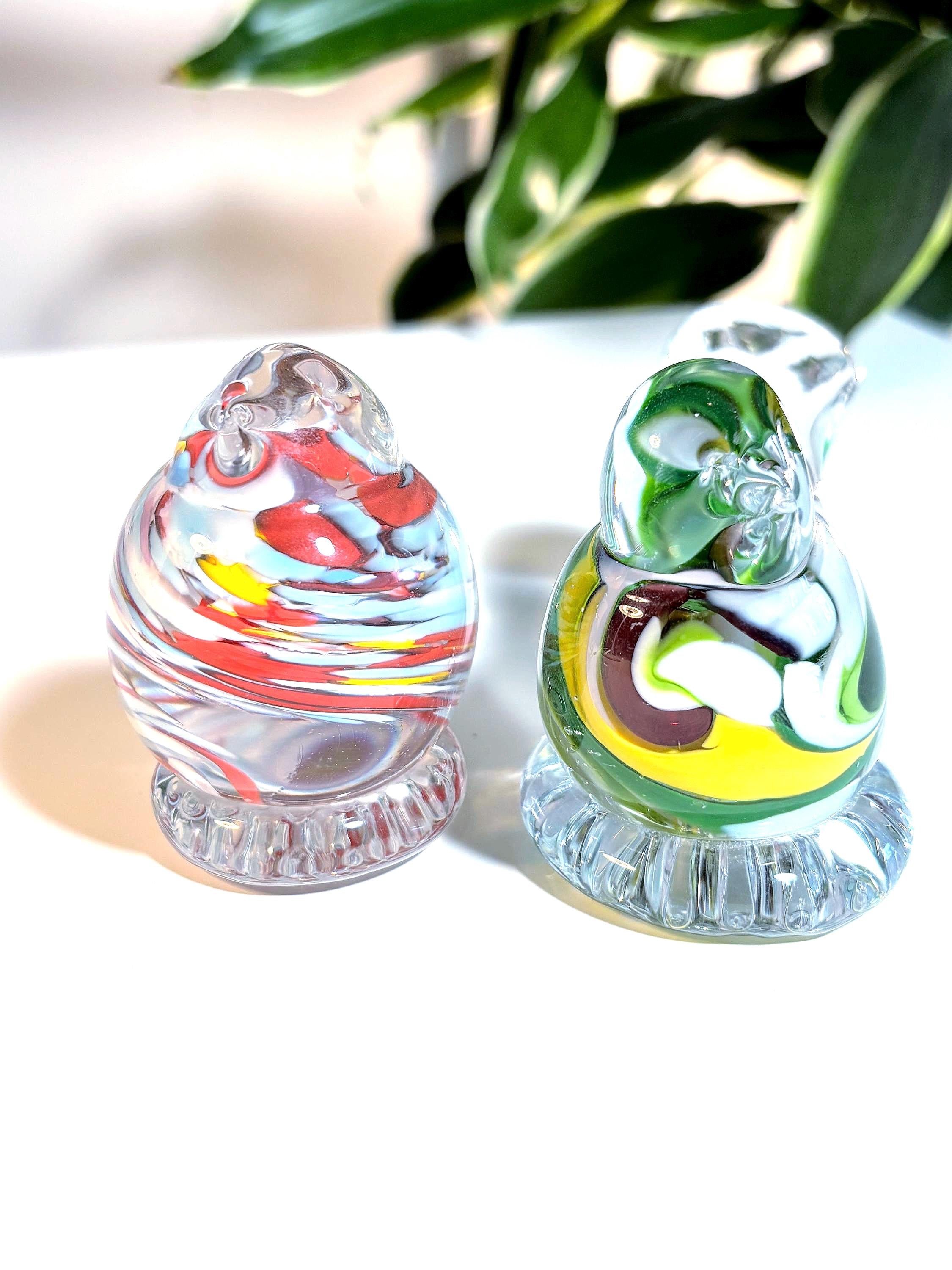 Holmegaard Glass Bird Pair | Danish Art Glass Figurines | Scandinavian Paperweights | MCM Home Decor