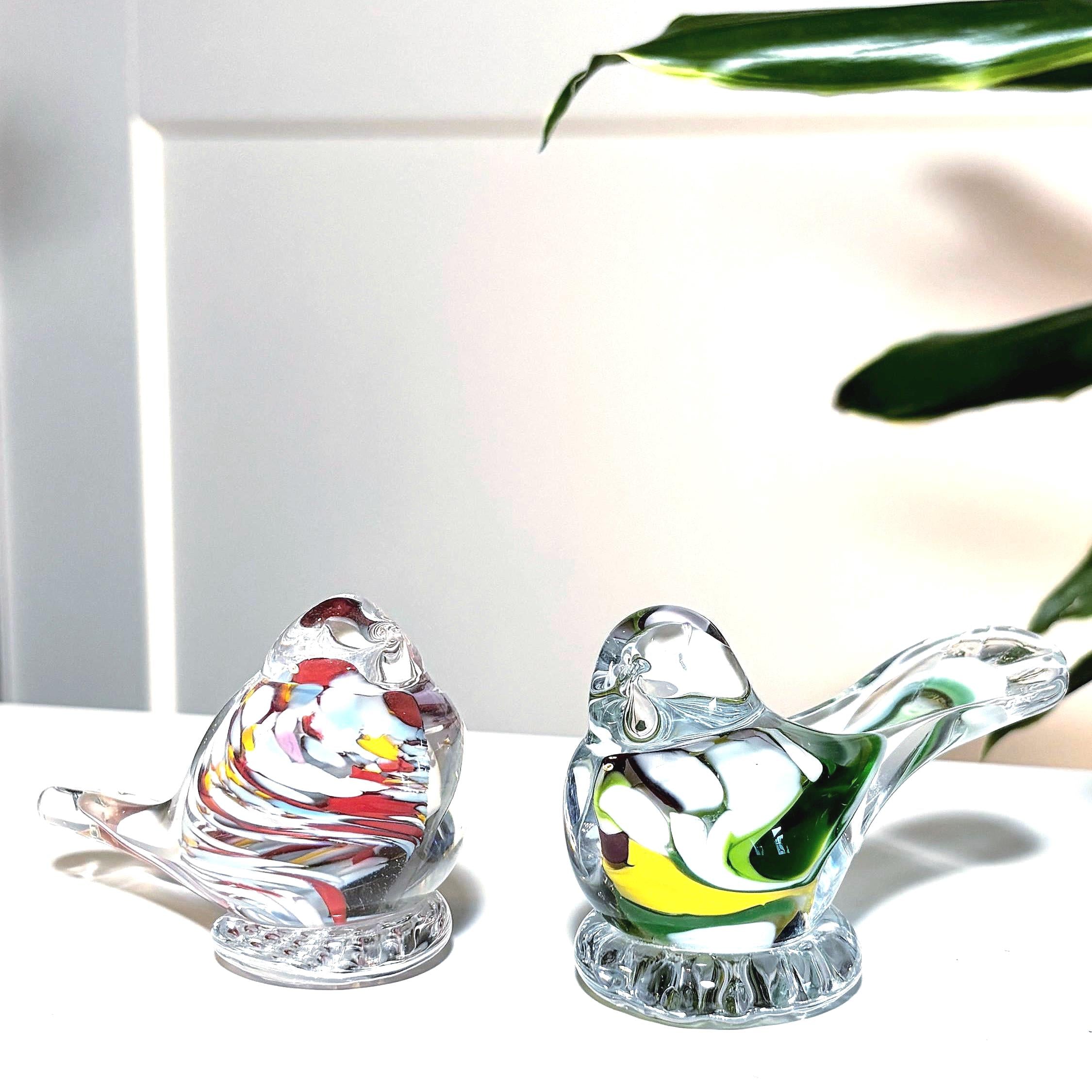 Holmegaard Glass Bird Pair | Danish Art Glass Figurines | Scandinavian Paperweights | MCM Home Decor