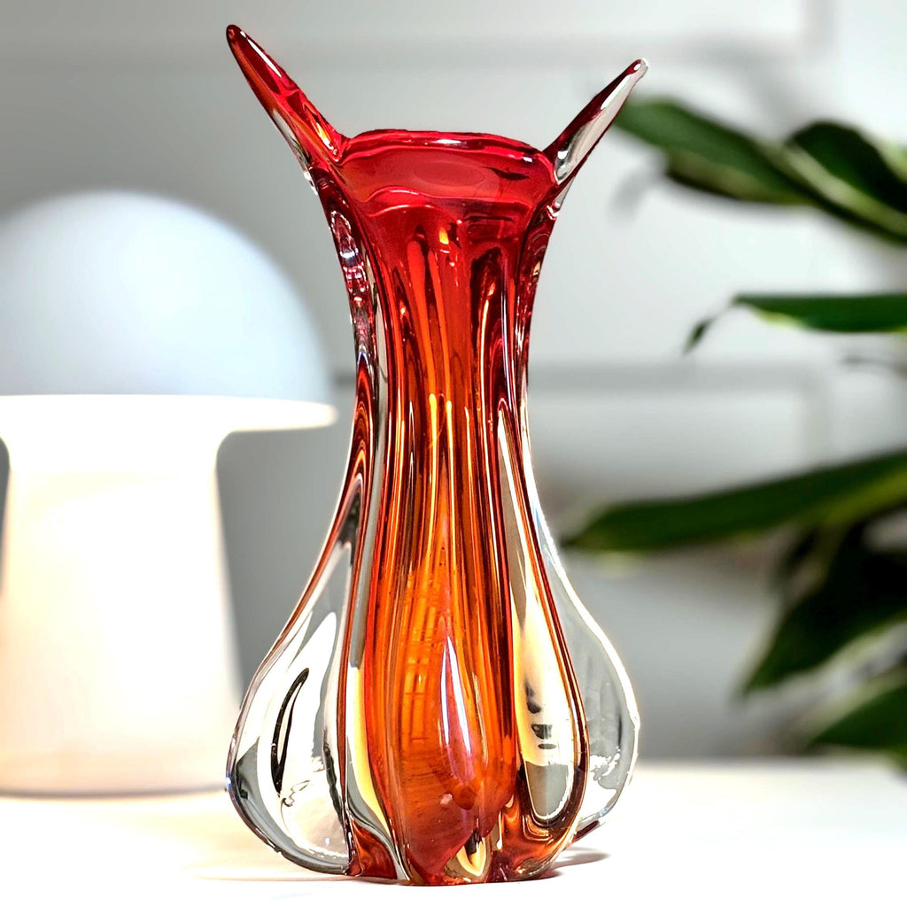 Murano Sommerso Bud Vase | Flavio Poli for Seguso | Red Amber Glass