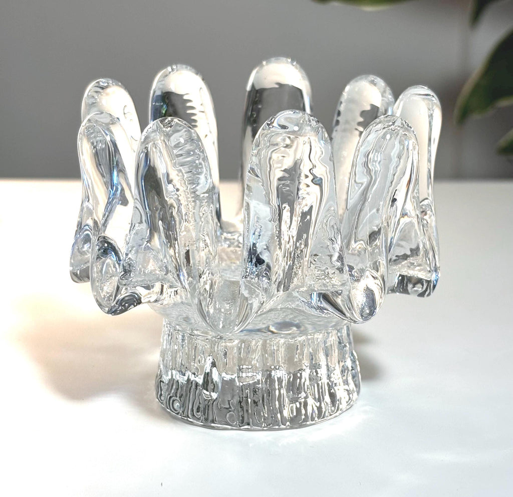 Kosta Boda, Göran Wärff, Sunflower Candle Holder | Swedish Crystal Art Glass Scandinavian Modern