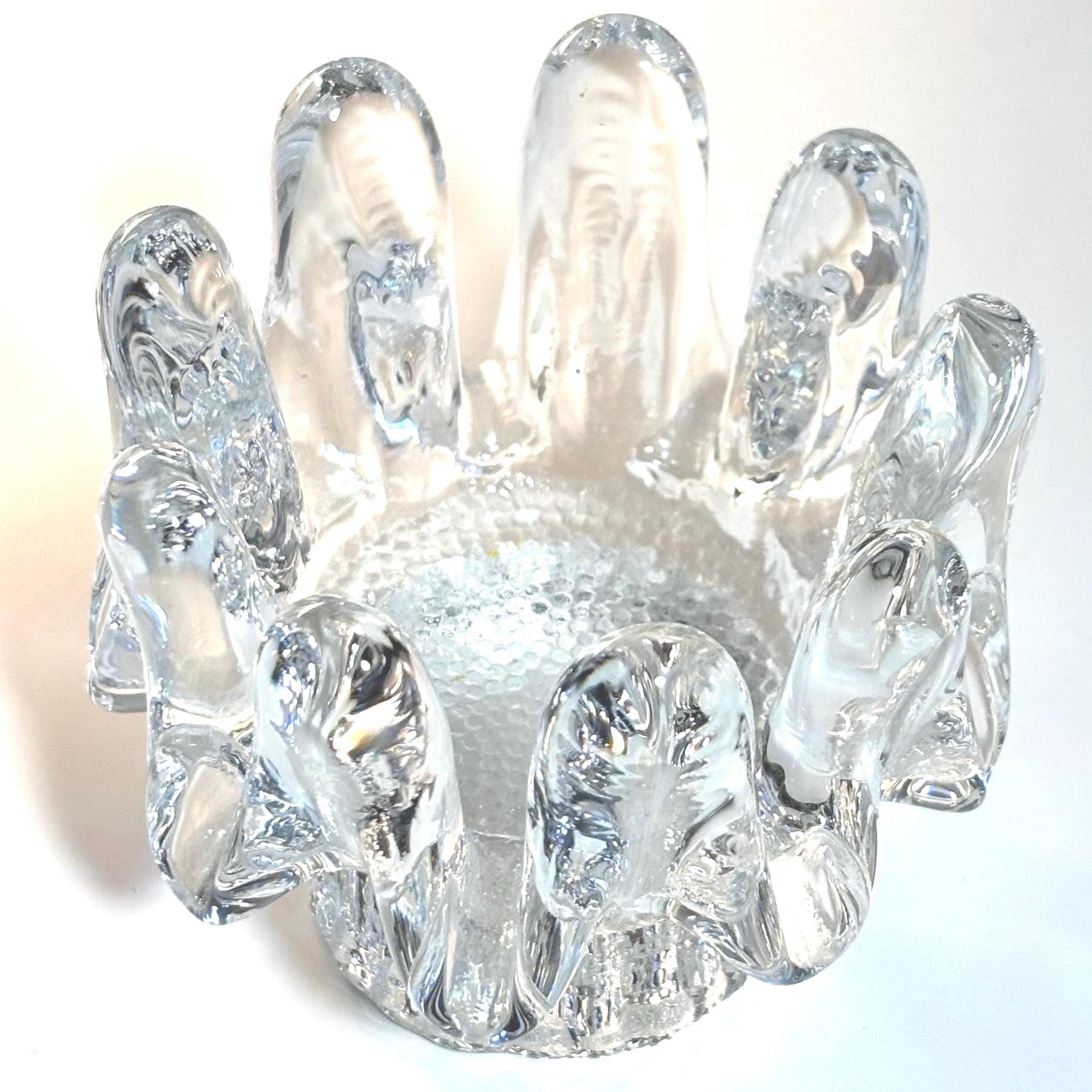 Kosta Boda, Göran Wärff, Sunflower Candle Holder | Swedish Crystal Art Glass Scandinavian Modern