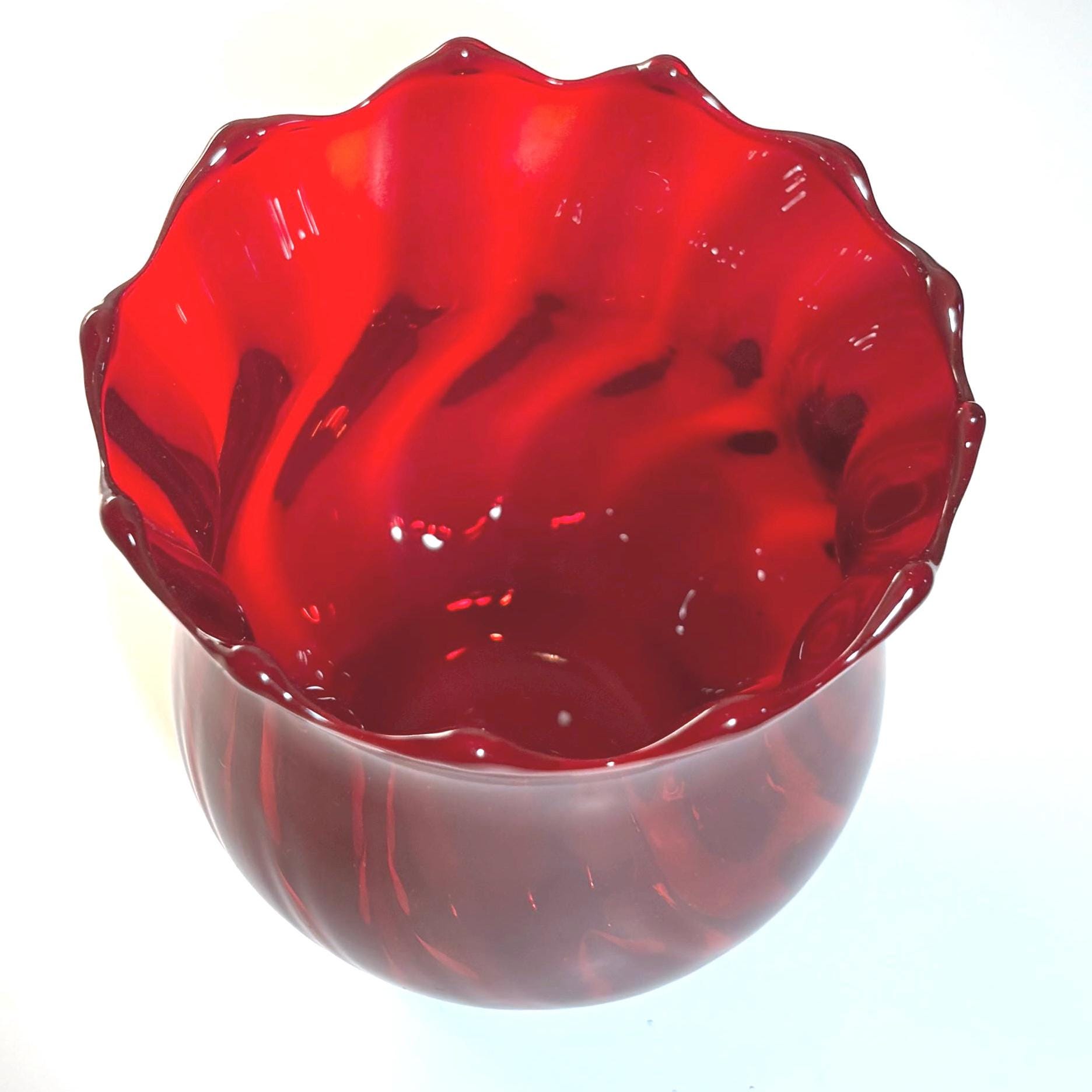 Murano Ruby Red Glass Vase – Italian Luxury Art Glass Bowl, Hand Blown Sculptural Decor