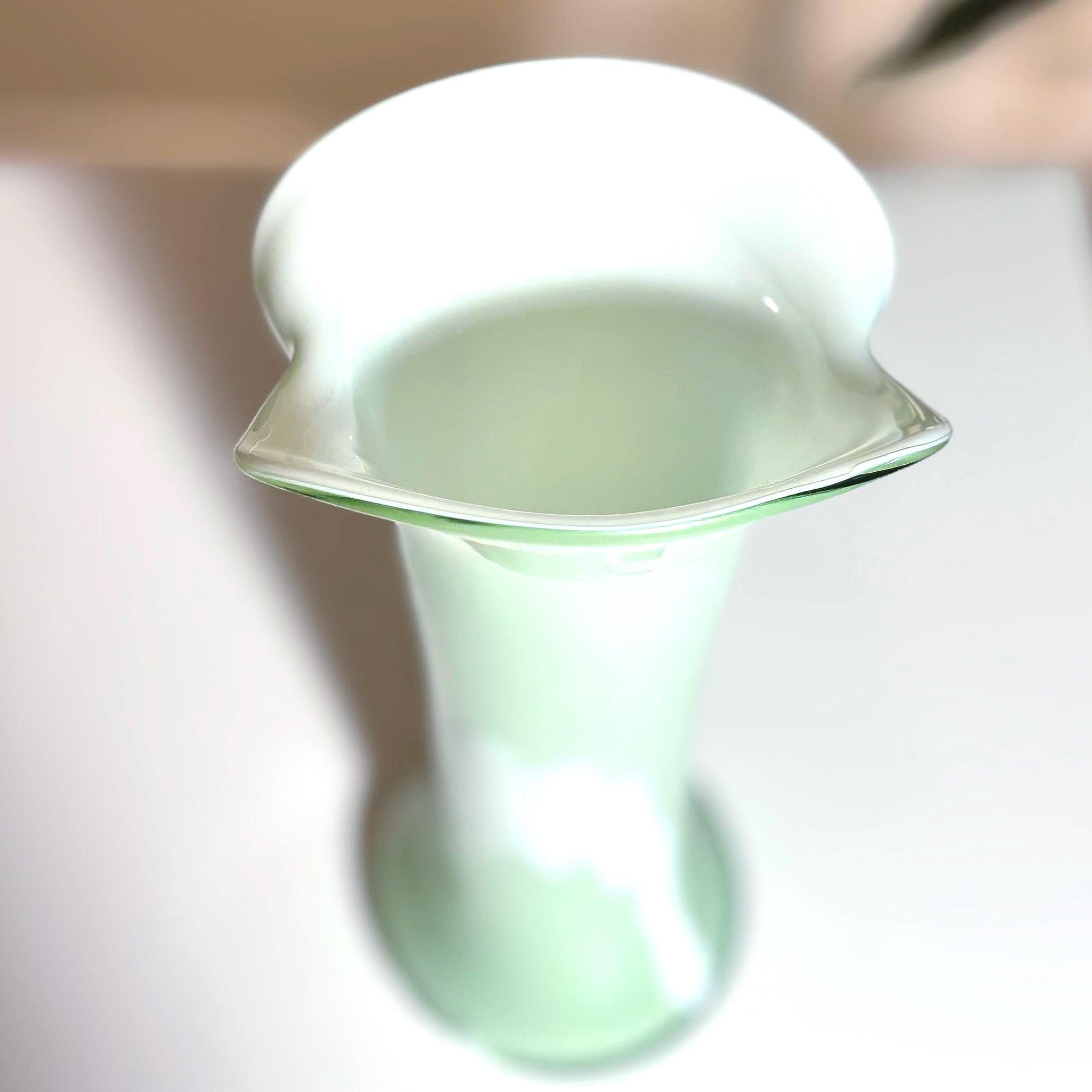 Vintage Pastel Mint Green Jack in the Pulpit Vase | Opaline Art Glass Home Decor