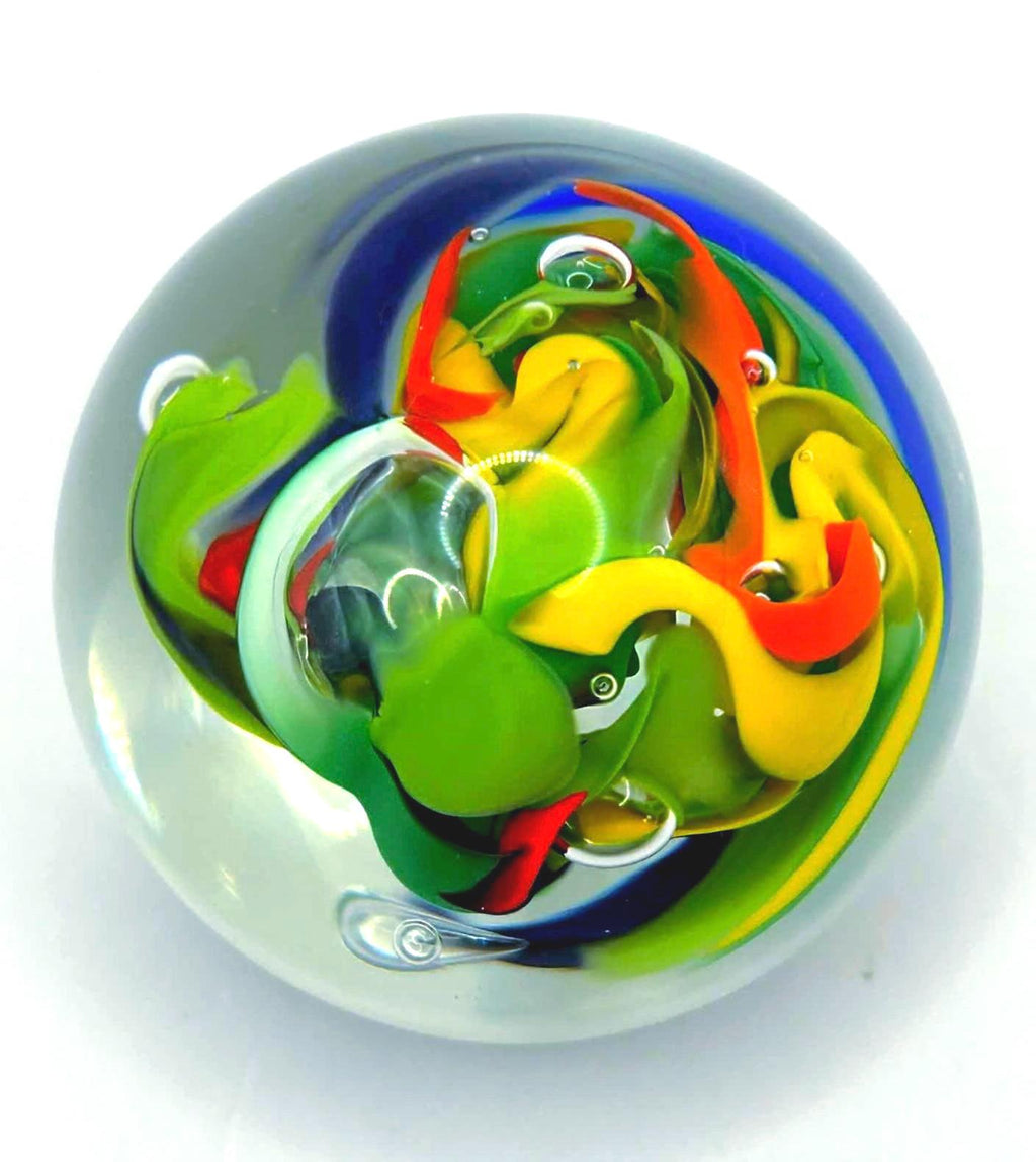 McBlow, Signed European Paperweight. Swirl multicoloured | Handmade Colorful Glass Sphere 6 cm