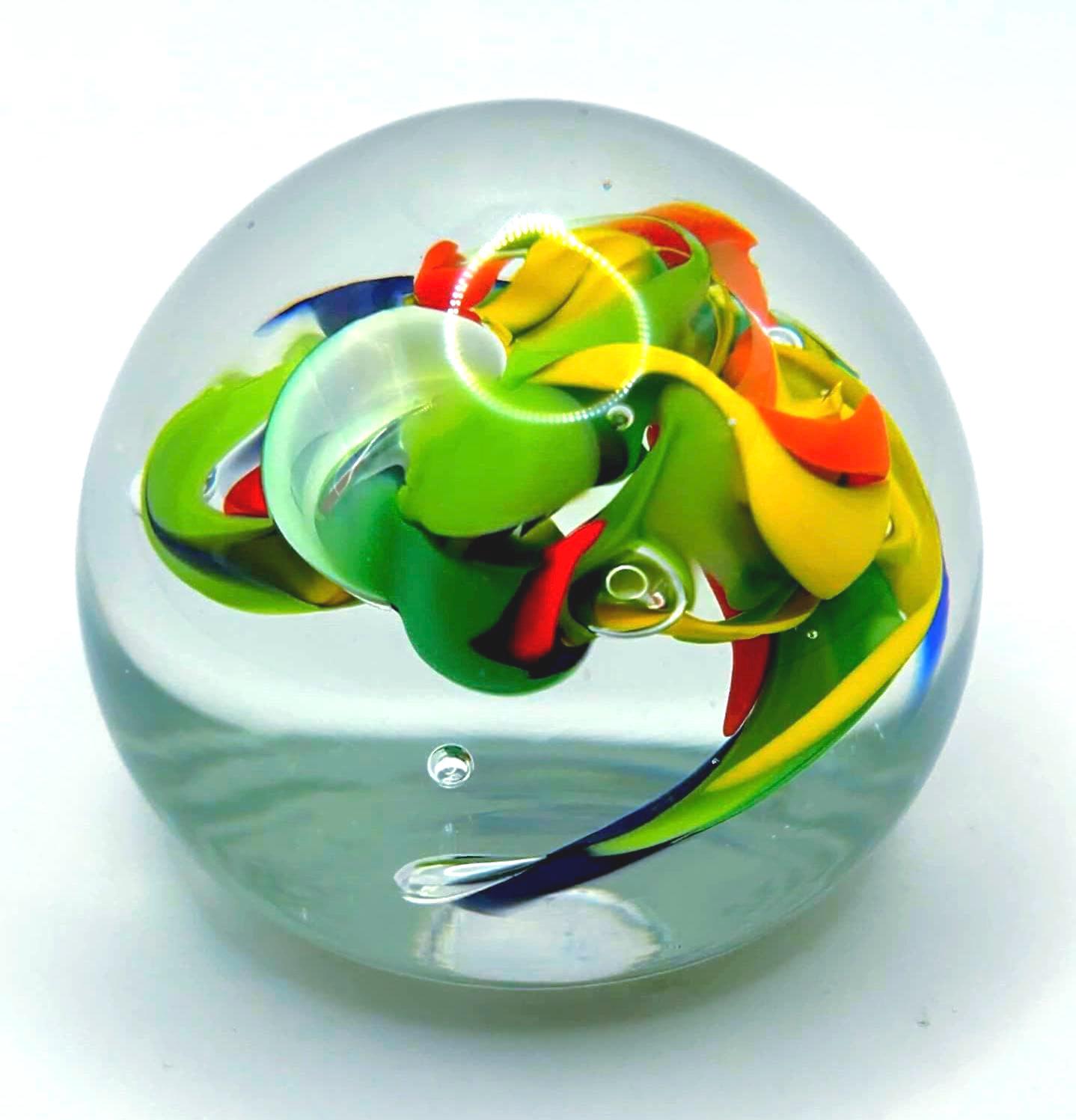 McBlow, Signed European Paperweight. Swirl multicoloured | Handmade Colorful Glass Sphere 6 cm