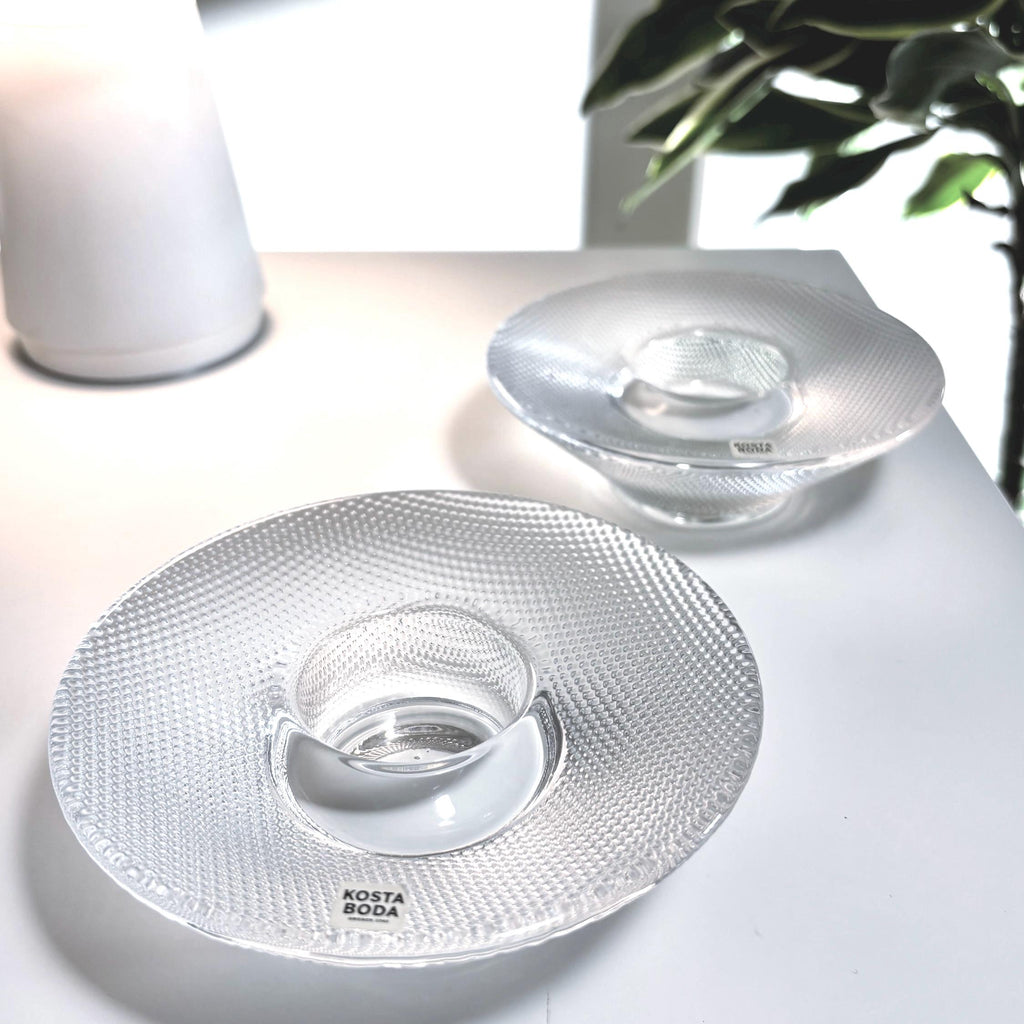 Kosta Boda, Göran Wärff, Crystal Candle Holders Pair | Scandinavian Mid Century Art Glass