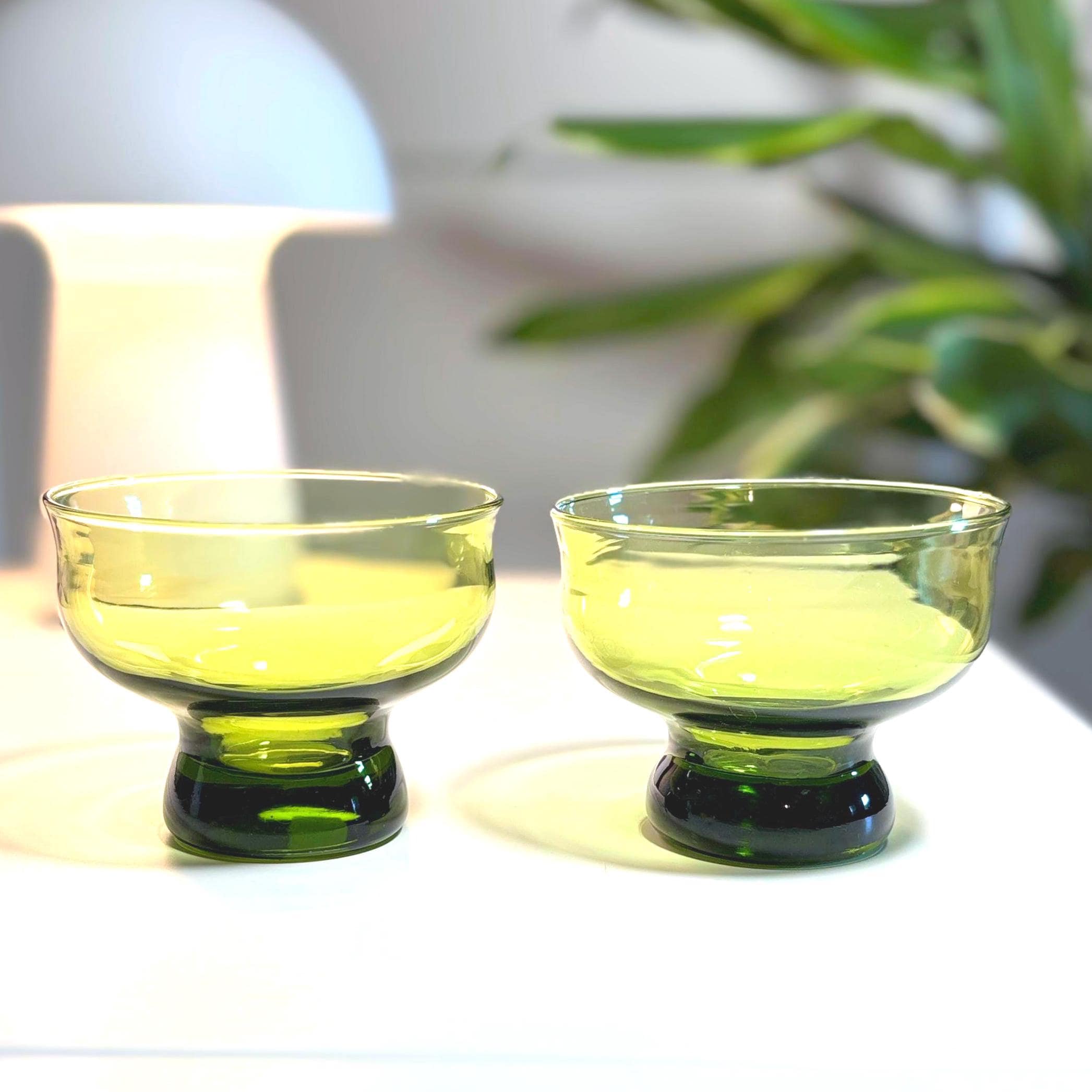 Scandinavian Modern Dessert Bowls – Set of 2 – Olive Green Nordic Art Glass
