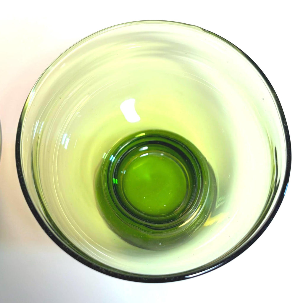Scandinavian Modern Dessert Bowls – Set of 2 – Olive Green Nordic Art Glass