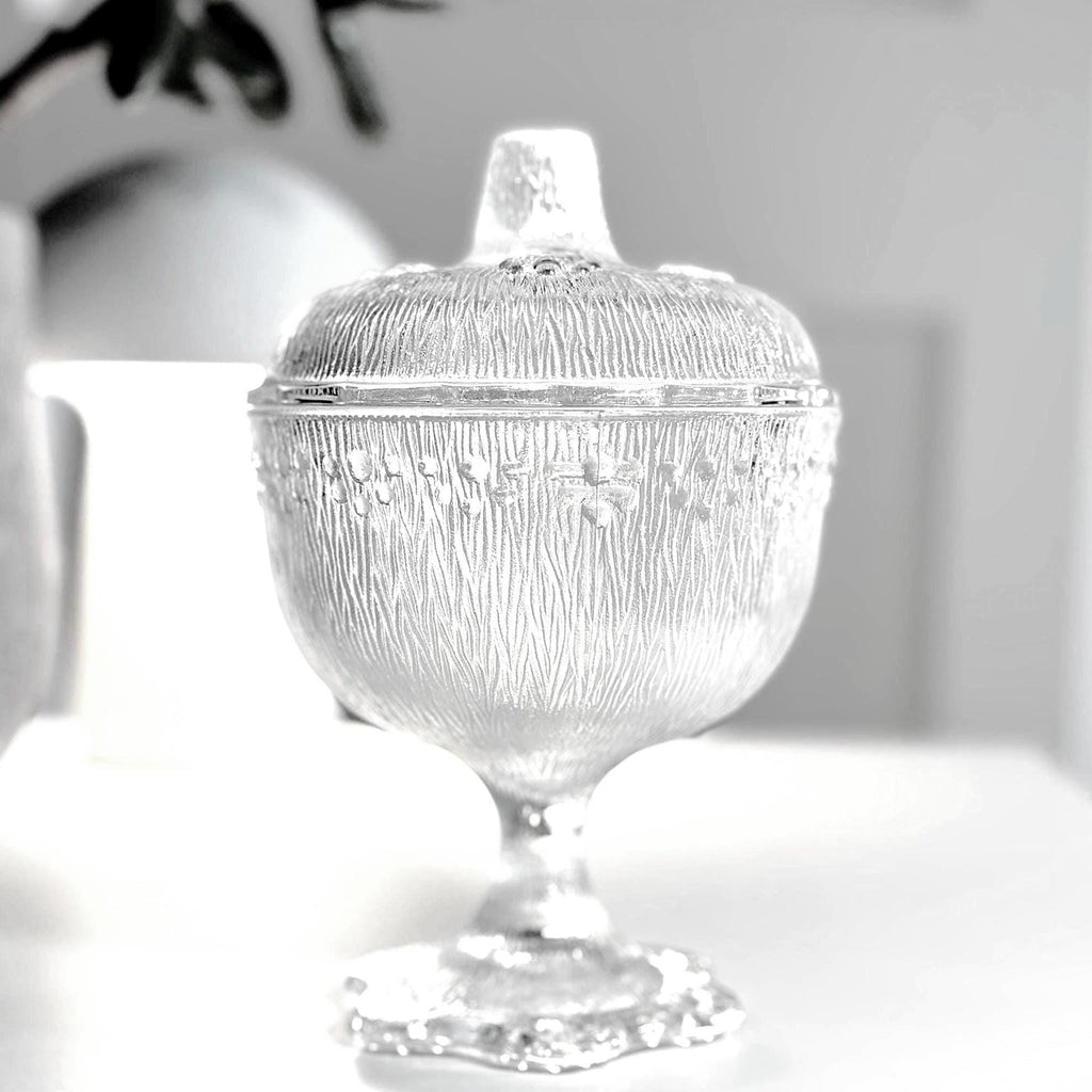 Bonbonnière, Masserini “Barocco” Pedestal Jar with Lid | Italian Glass Art, 19 cm