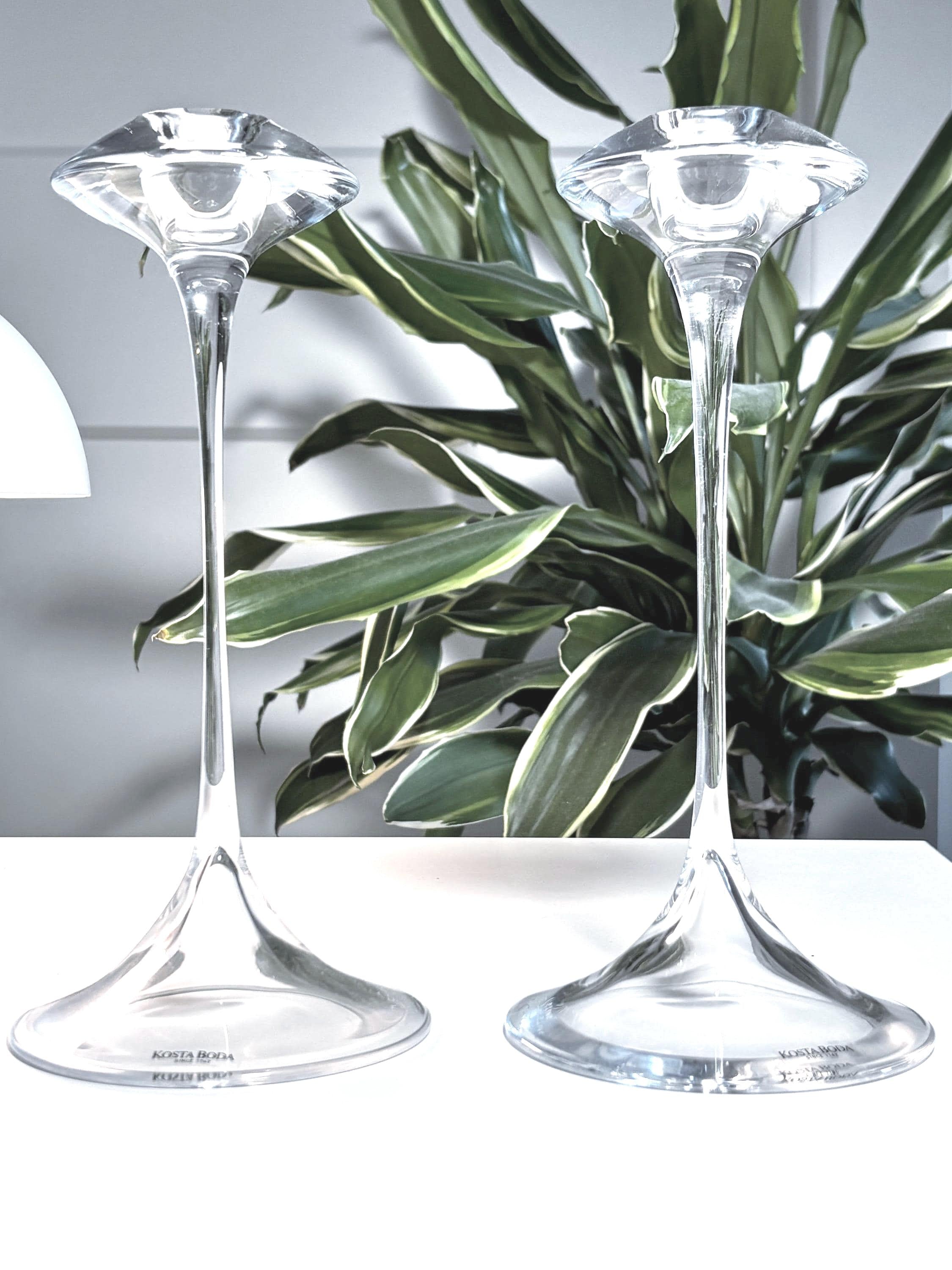 Kosta Boda “Fanfare” Candle Holders Set | Signed Kjell Engman Art Glass