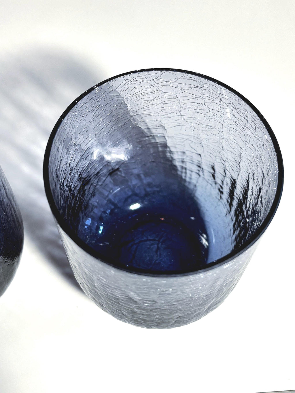 Vintage Scandinavian Crackle Glass Votive Holders | Amethyst Blue Ombre Nordic Art Glass Pair