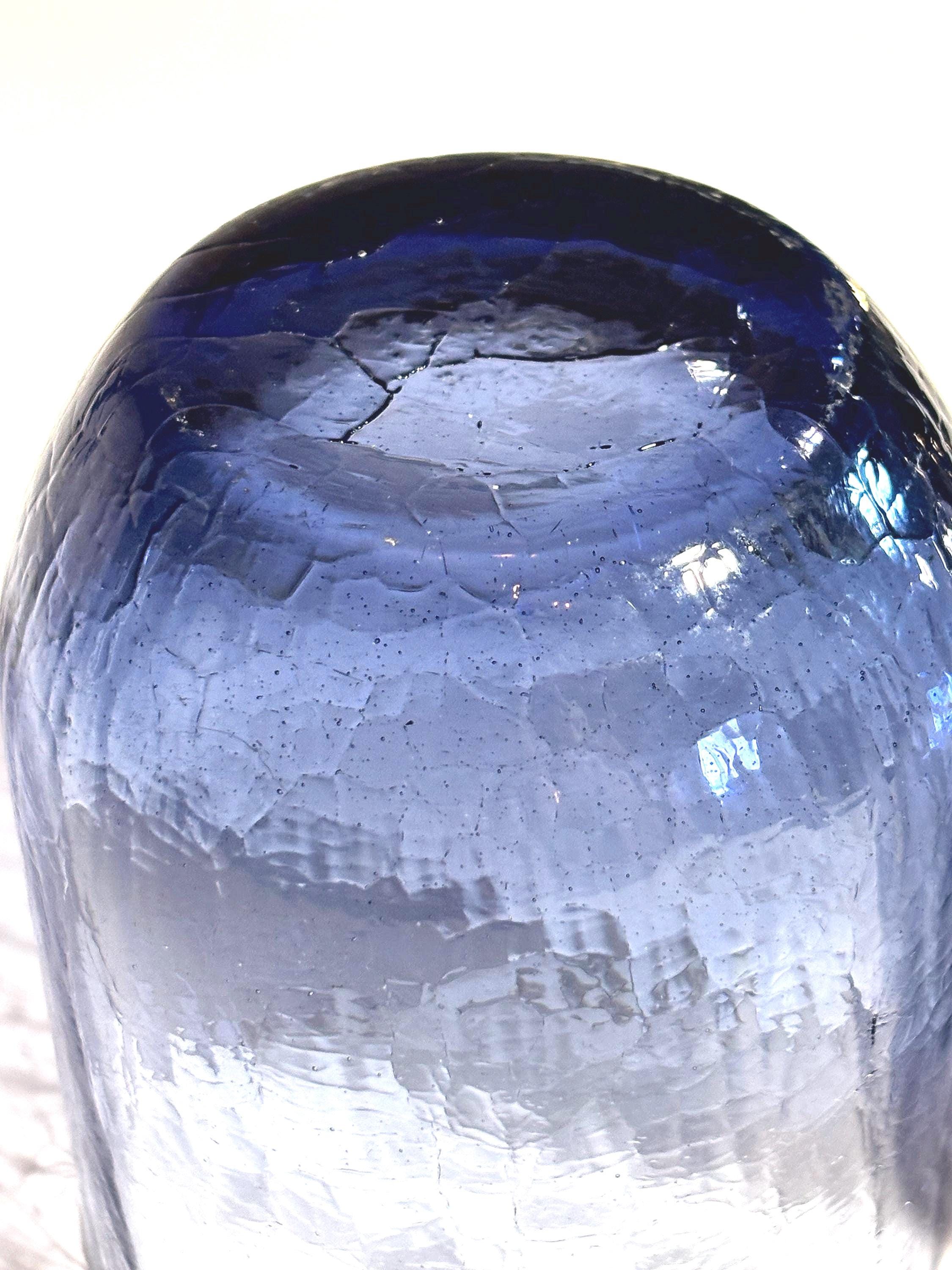 Vintage Scandinavian Crackle Glass Votive Holders | Amethyst Blue Ombre Nordic Art Glass Pair