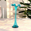 Reijmyre / Åfors, Sweden. Vintage Scandinavian Hand-Blown Ruffle Vase (26 cm)  Aqua Blue Art Glass