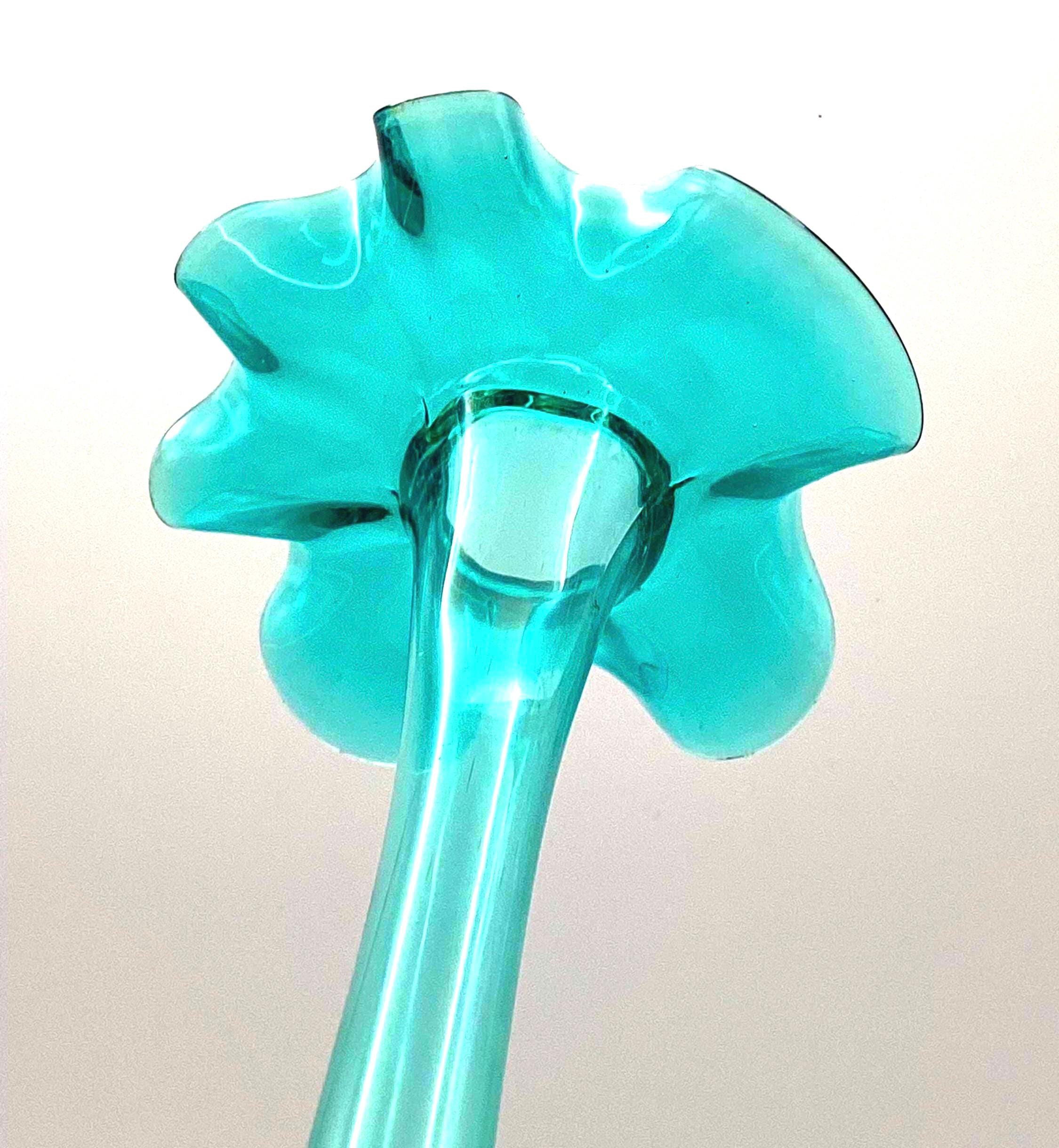 Reijmyre / Åfors, Sweden. Vintage Scandinavian Hand-Blown Ruffle Vase (26 cm)  Aqua Blue Art Glass