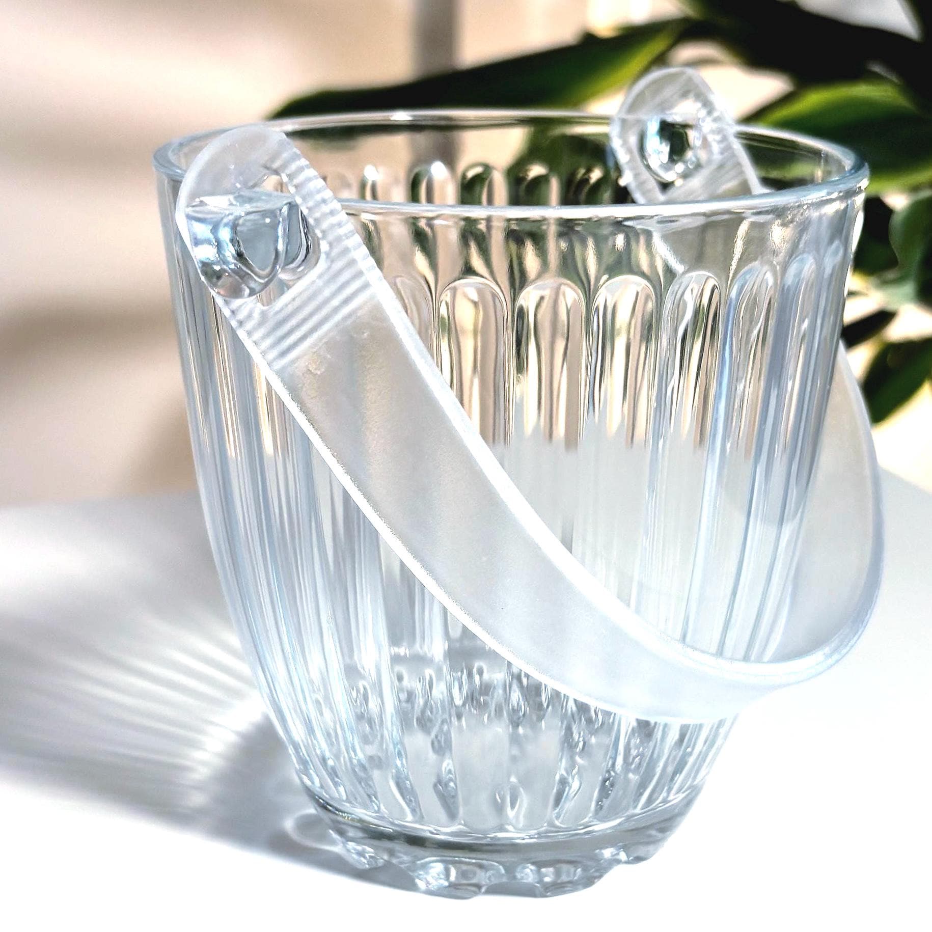 Riihimäen Lasi Ice Bucket with Acrylic Tongs | Vintage Finnish Glass Barware | Mid Century