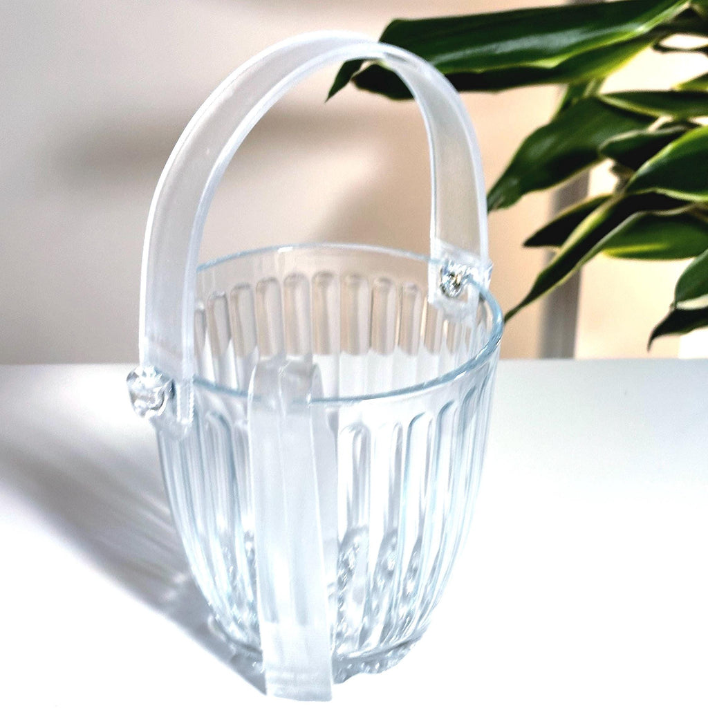 Riihimäen Lasi Ice Bucket with Acrylic Tongs | Vintage Finnish Glass Barware | Mid Century