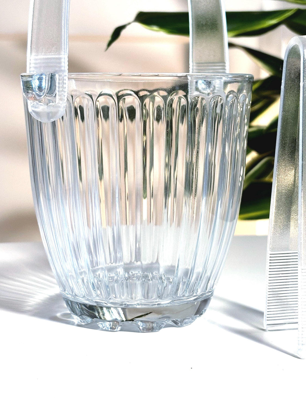 Riihimäen Lasi Ice Bucket with Acrylic Tongs | Vintage Finnish Glass Barware | Mid Century