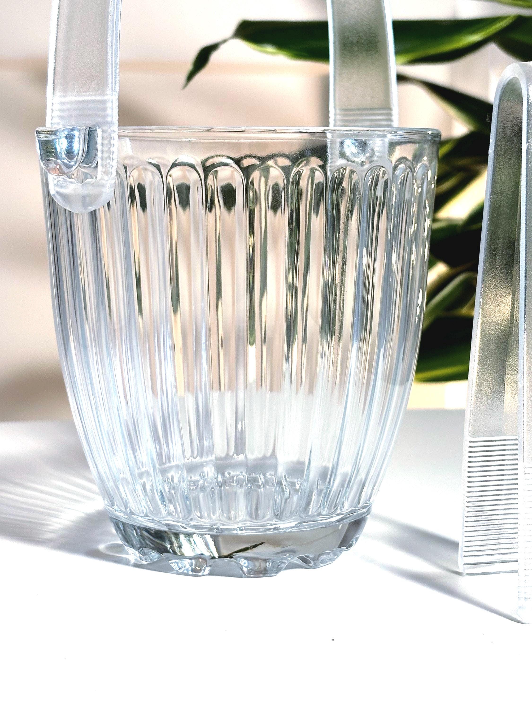 Riihimäen Lasi Ice Bucket with Acrylic Tongs | Vintage Finnish Glass Barware | Mid Century