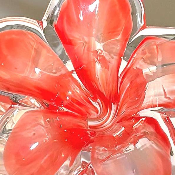 Murano Glass Flower Sculpture, Red Floral | Handblown Italian Artistry