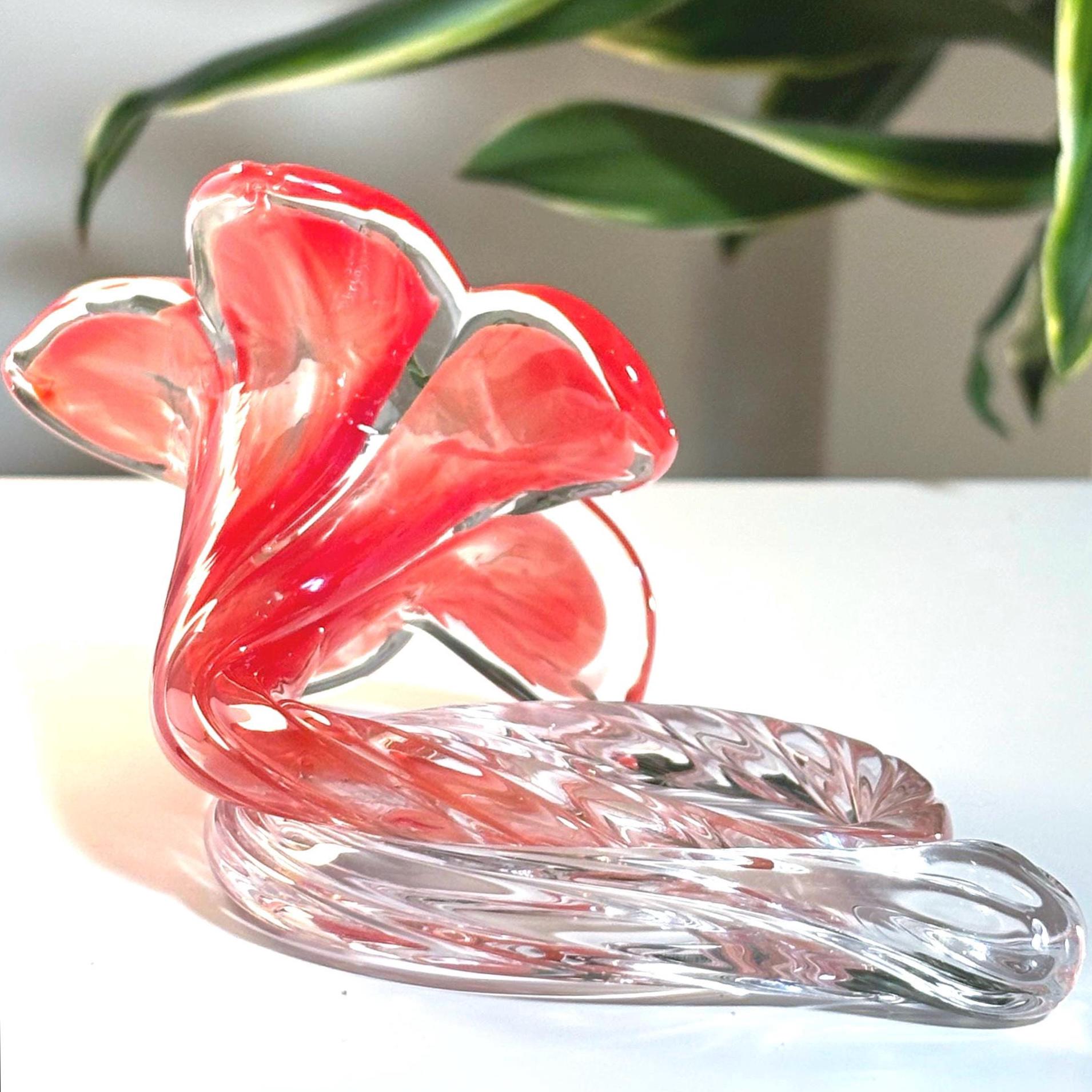 Murano Glass Flower Sculpture, Red Floral | Handblown Italian Artistry