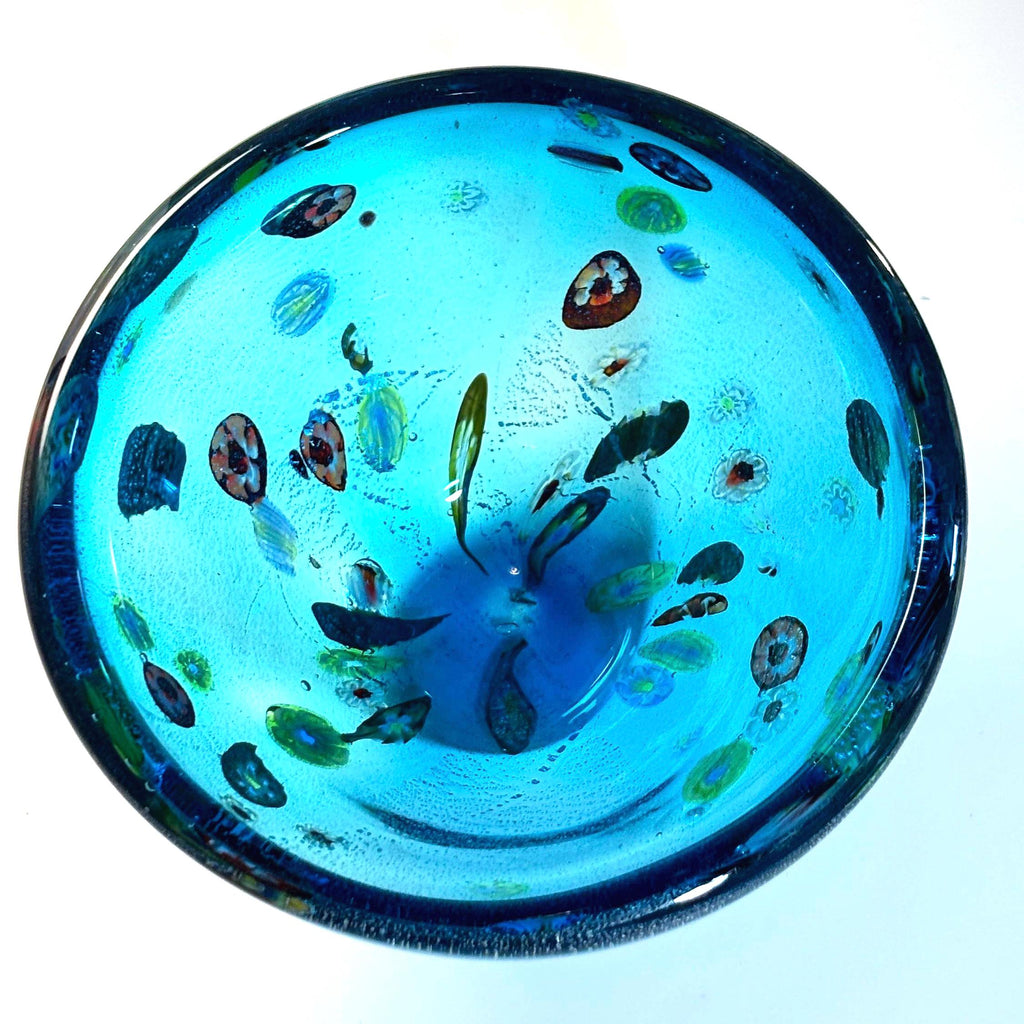 Murano Millefiori Art Glass Bowl | Silver Aventurine Hand-Blown Venetian Centerpiece 6.1