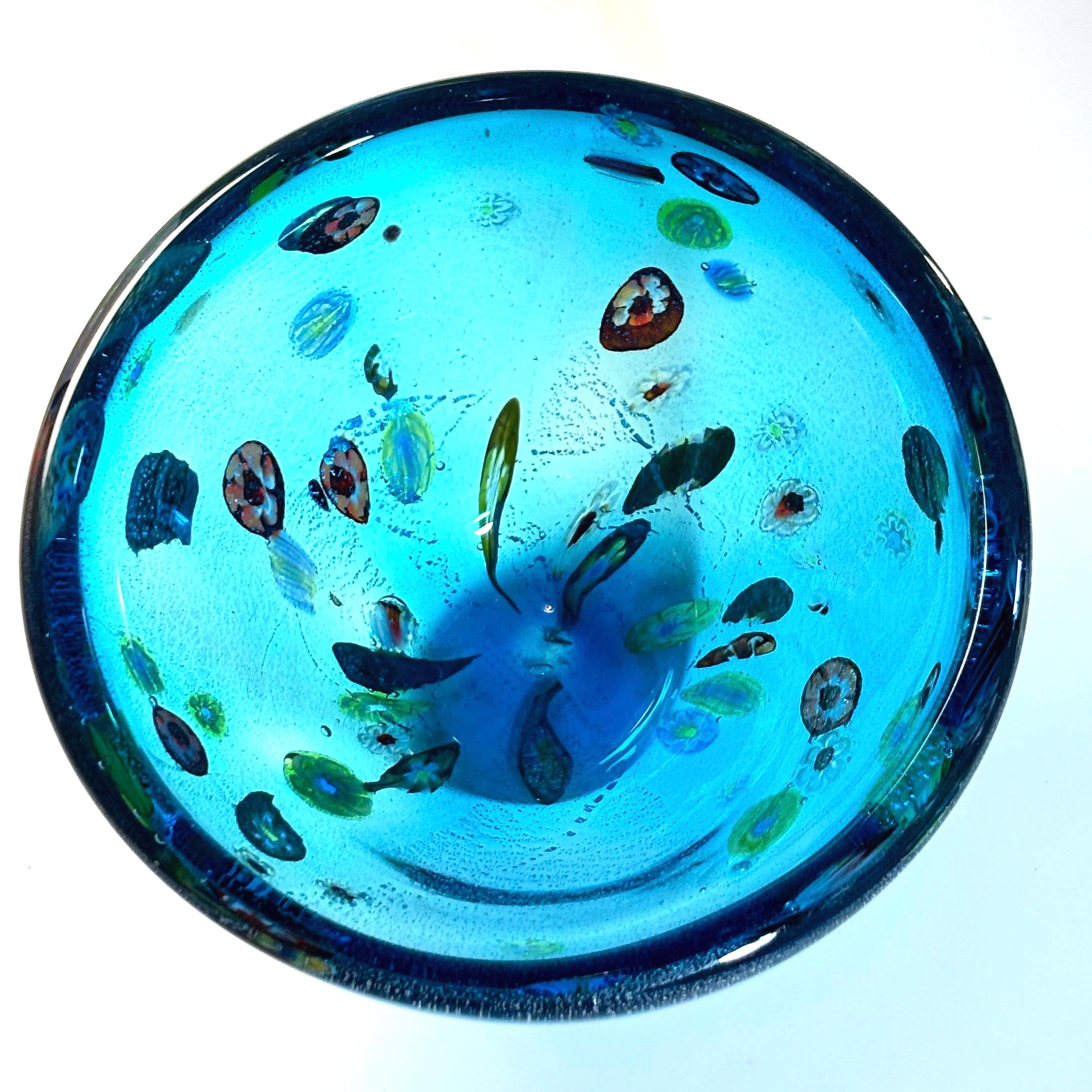 Murano Millefiori Art Glass Bowl | Silver Aventurine Hand-Blown Venetian Centerpiece 6.1