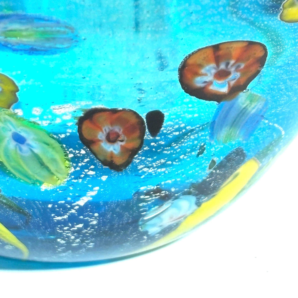Murano Millefiori Art Glass Bowl | Silver Aventurine Hand-Blown Venetian Centerpiece 6.1