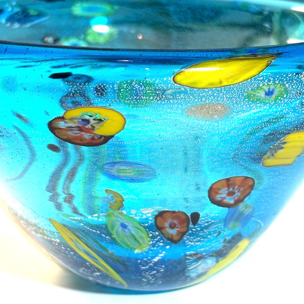 Murano Millefiori Art Glass Bowl | Silver Aventurine Hand-Blown Venetian Centerpiece 6.1